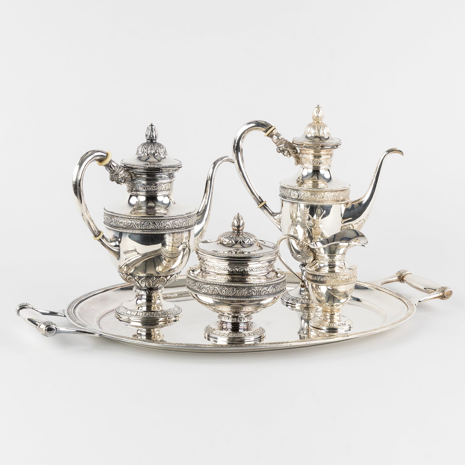 Ajdler Noeck (act. 1953-1995) A Solid silver 5-piece coffee and tea set, Brussels, Belgium. Silver,  (1 of 8)