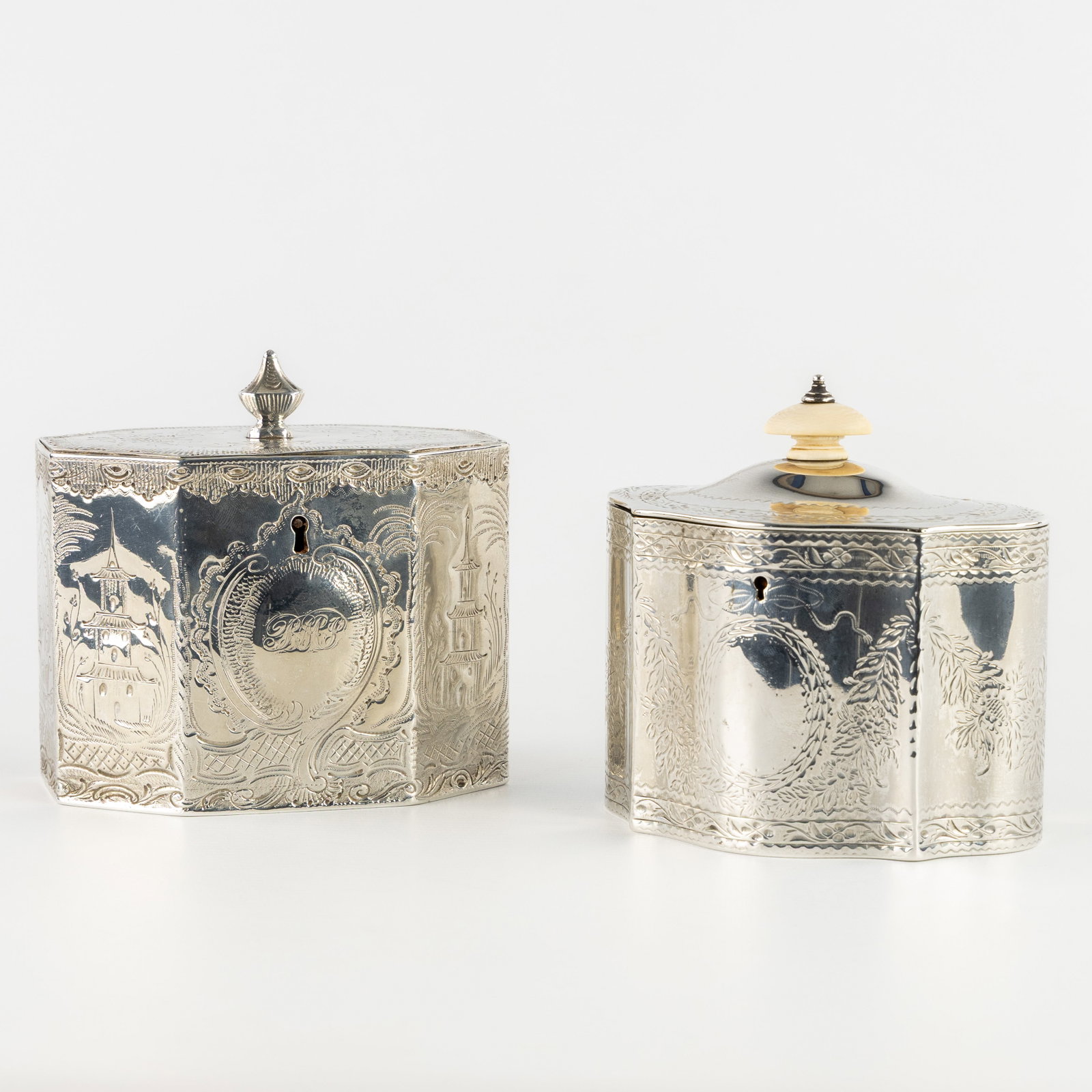 Wakelin & Taylor (1782-1791) and Joseph Angell II (1850-c.1861) two silver tea caddies, England, Lon (1 of 12)