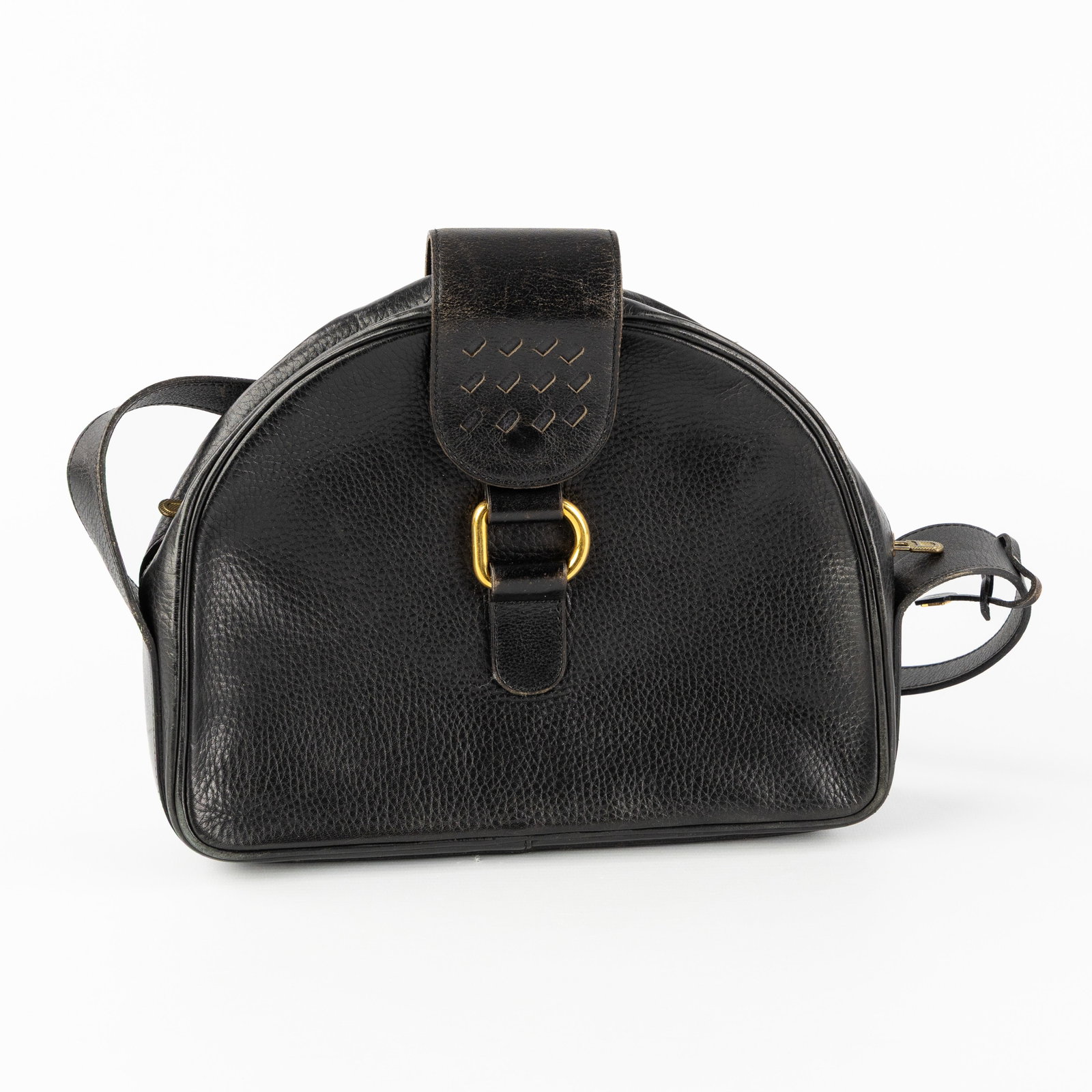 Delvaux, a vintage black leather crossbody handbag.: Delvaux, a vintage black leather crossbody handbag. Black leather and gold-plated hardware.Marked 'Delvaux - Made in Belgium - Modele Déposé'. Dimensions: (W:27 x H:22 x L:7 cm) The absence 