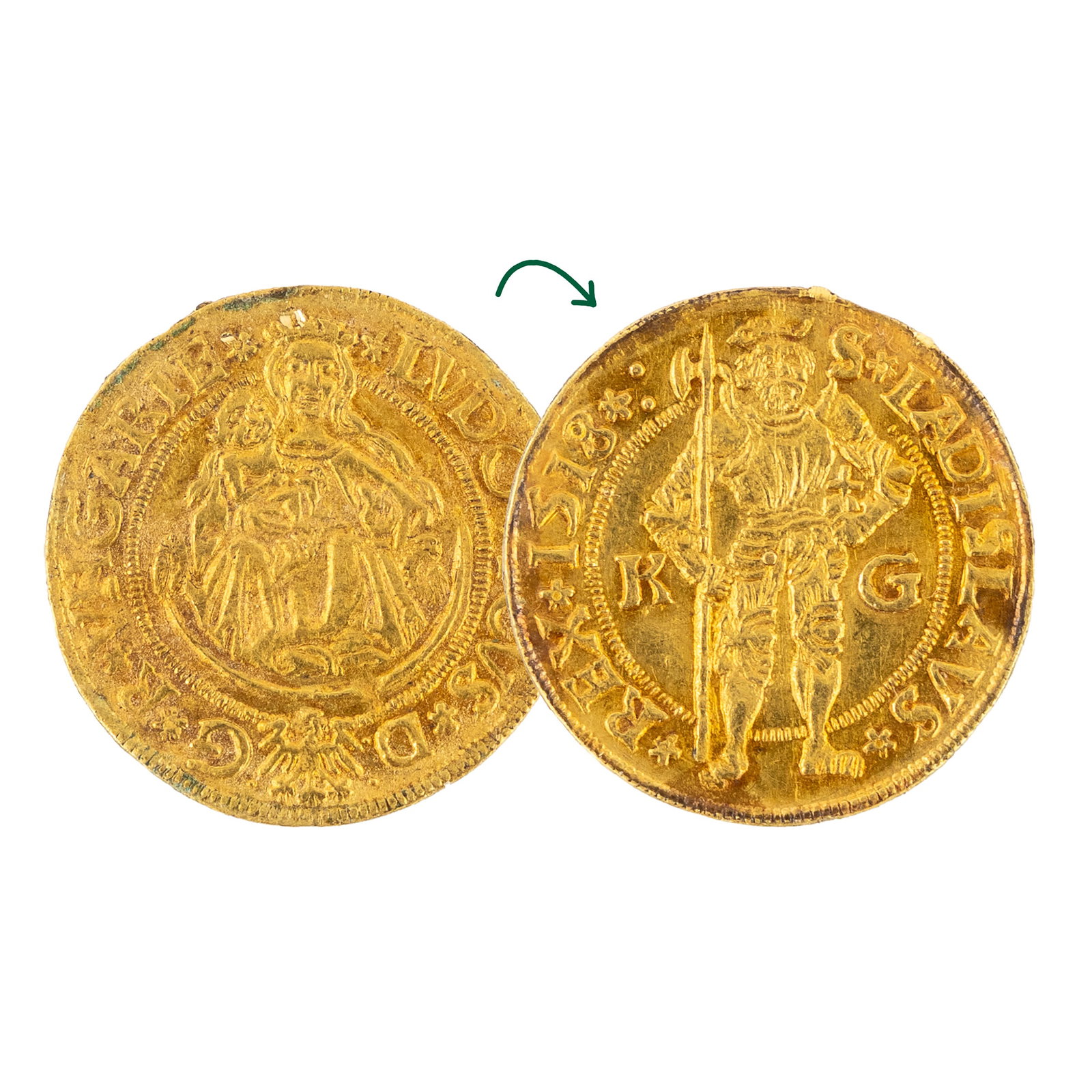 Numismatics, a gold coin: King Louis II, Hungary, 1 florin. 1518. 3,53g. : Numismatics, a gold coin: King Louis II, Hungary, 1 florin. 1518 A gold coin. Dated 1518. 1 florin. King Louis II of Hungary – Lajos, Louis I, Ludwig I, King of Hungary, Croatia and Bohemia. Coi