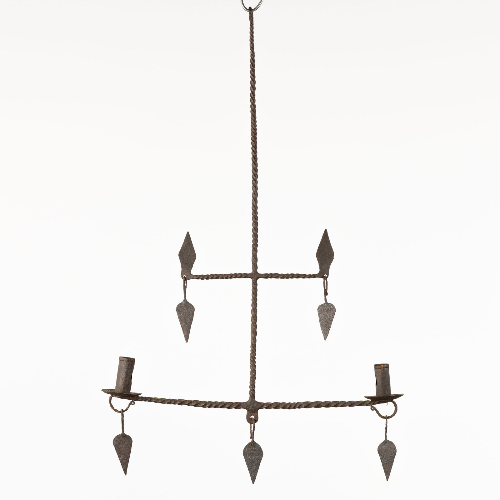 An Antique wrought iron chandelier, probably 19th C. (1 of 4)