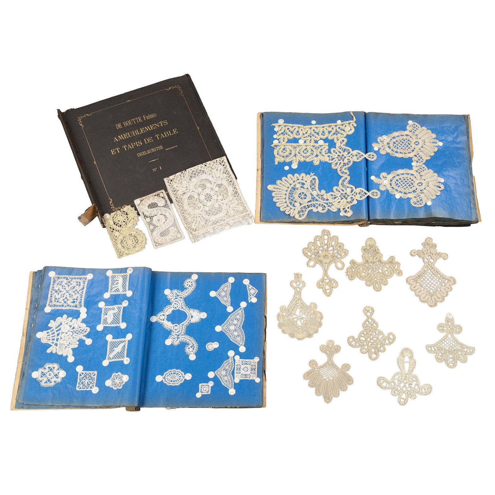 Maison De Boutte Frères, a large pattern folder or sample book with antique lace, Ingelmunster, (1 of 6)