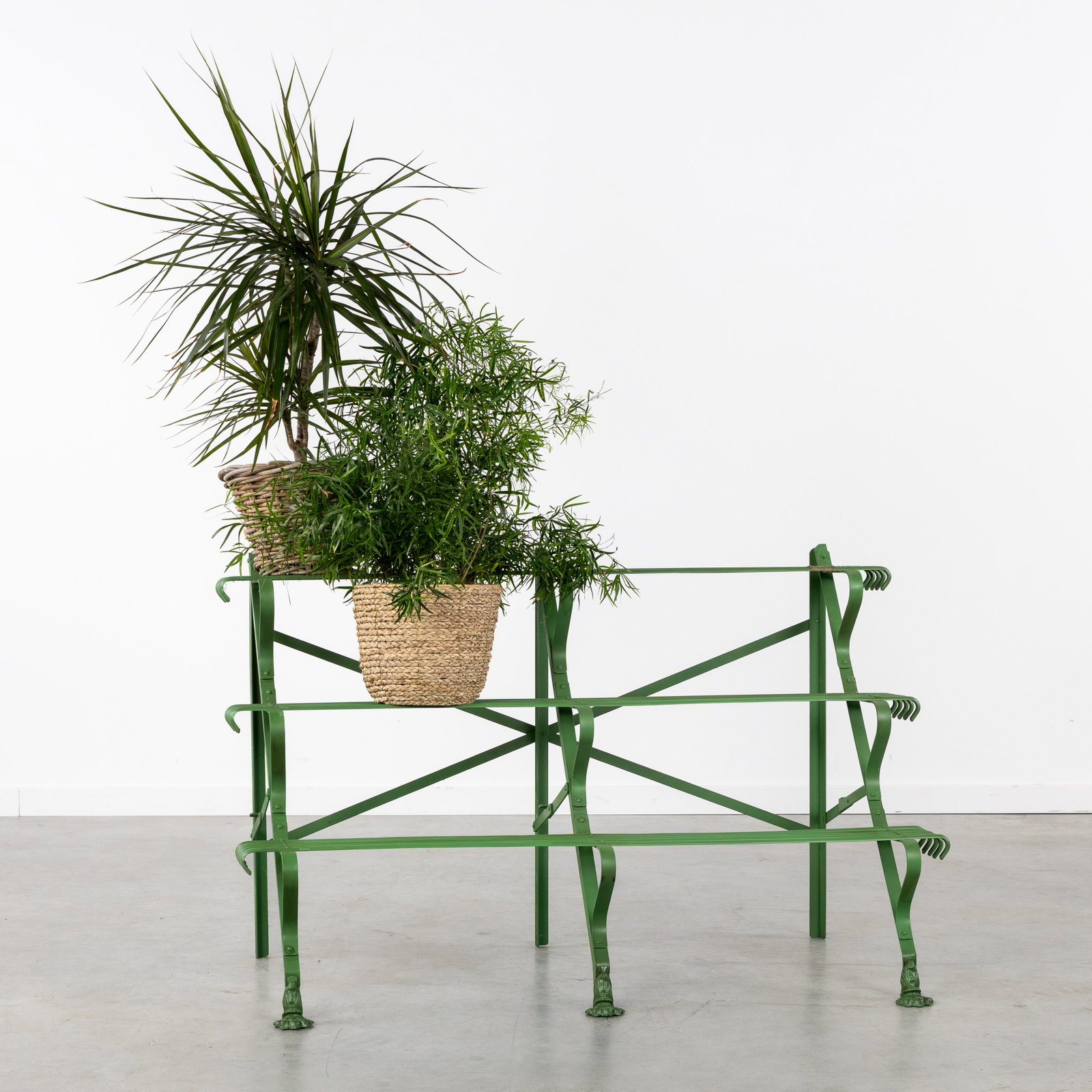 A Green patinated metal plant rack or flower stand. (1 of 8)