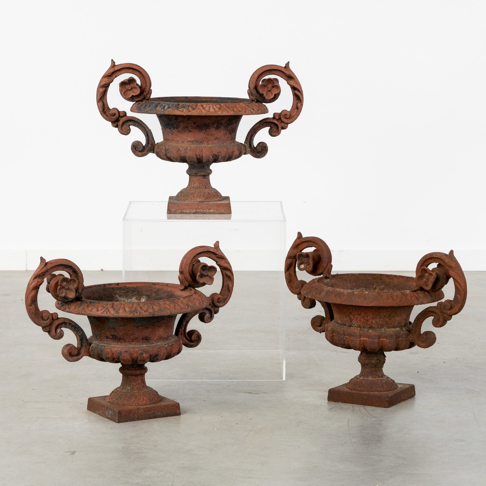 Three Eared cast iron garden vases, Louis XVI style. (1 of 4)