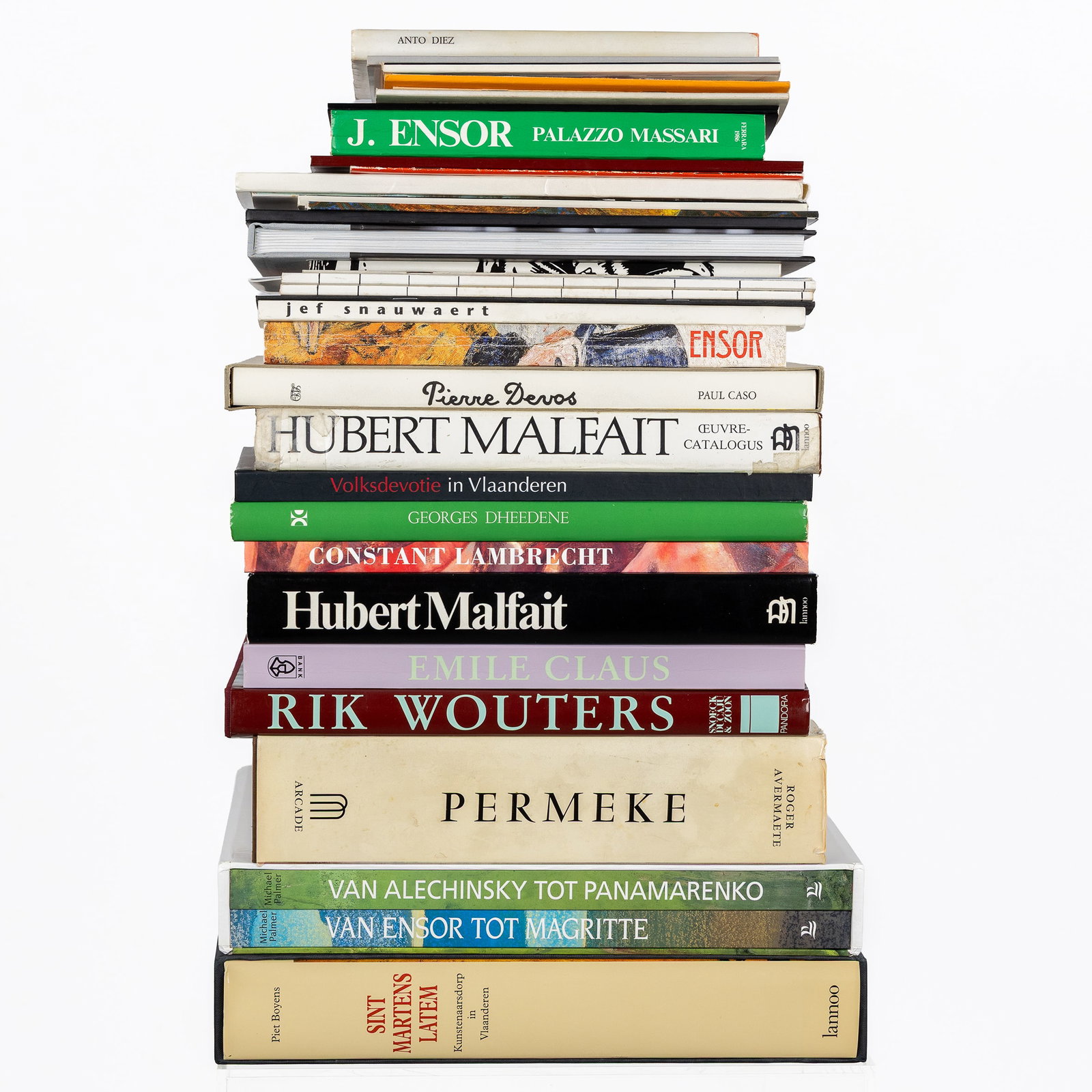 A collection of art books and publications, featuring Ensor, Claus, Malfait and others.: A collection of art books and publications, featuring Ensor, Claus, Malfait and others. Sint-Martens-Latem – Artists’ Village in Flanders, by Piet Boyes, published by Lannoo. Constant Perm
