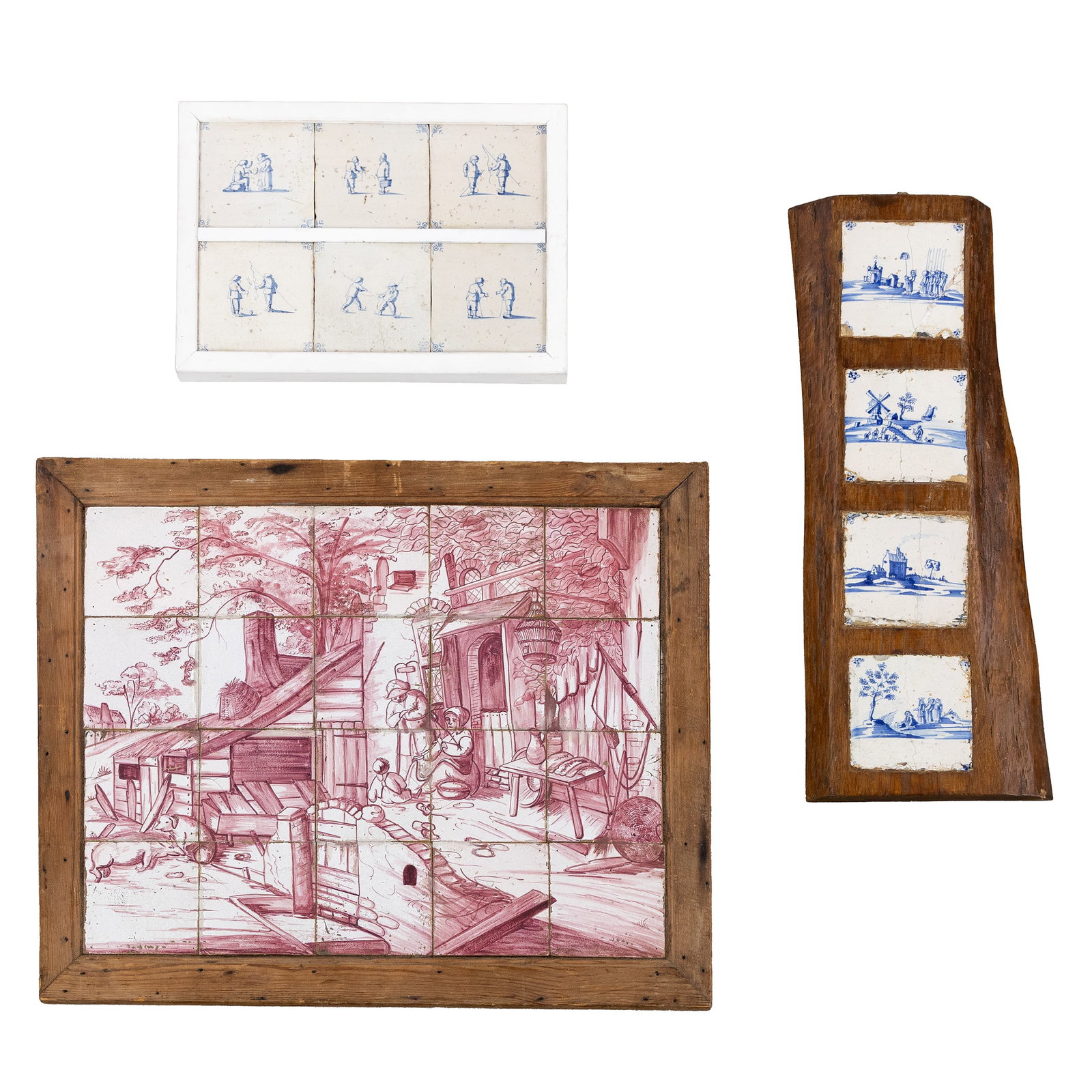 Three tile panels, Delft Blue and Manganese tiles, 18th/19th C. (1 of 6)