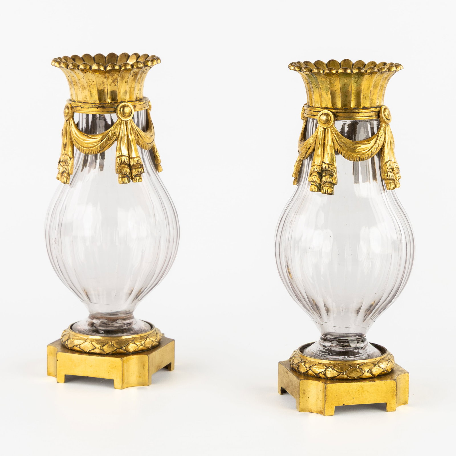 A Pair of antique small vases, ormolu bronze and glass, Louis XVI style, France, 19th C. (1 of 8)