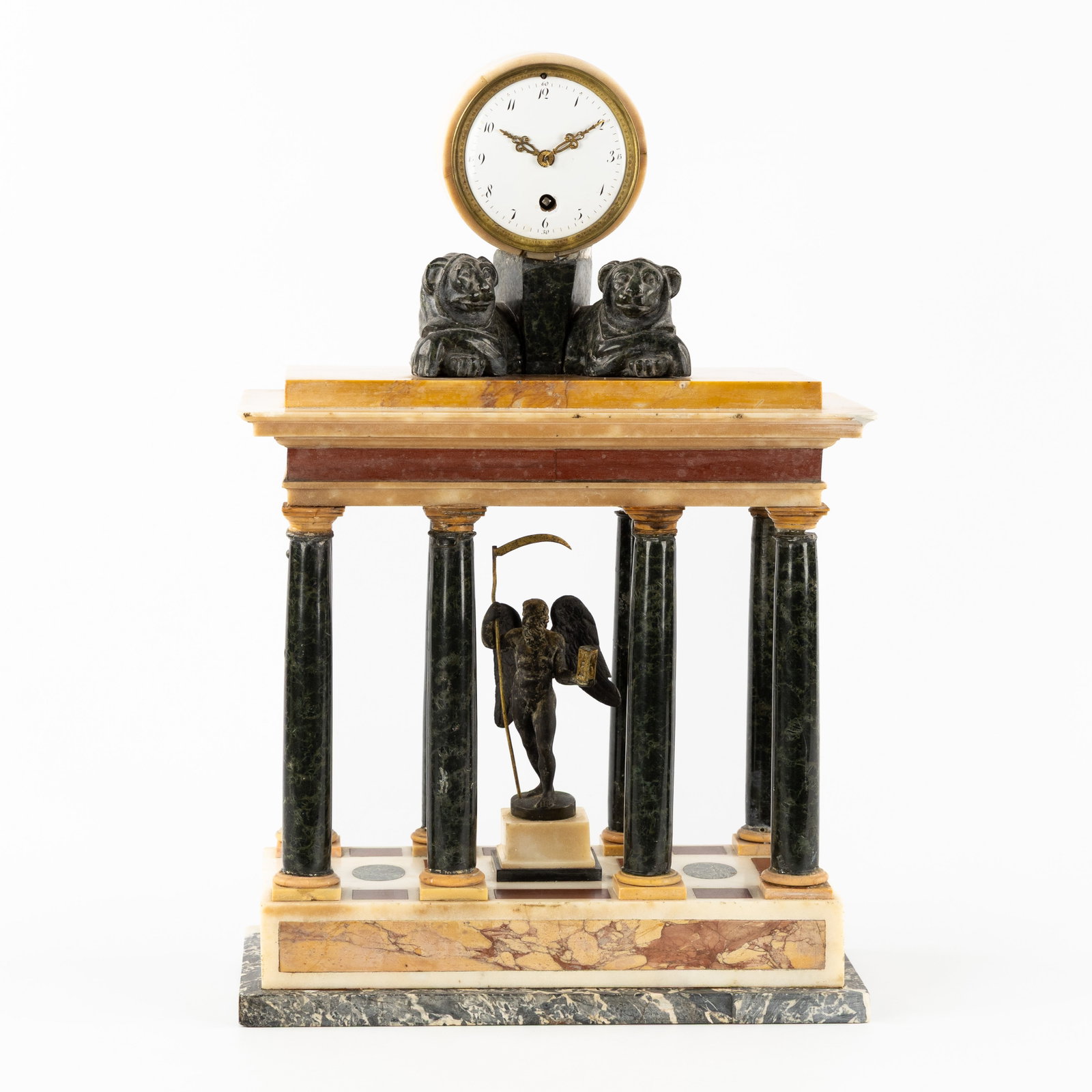 A Column clock, decorated with Chronos and Reclining Lions, Empire style. Marble, onyx, and bronze. (1 of 8)