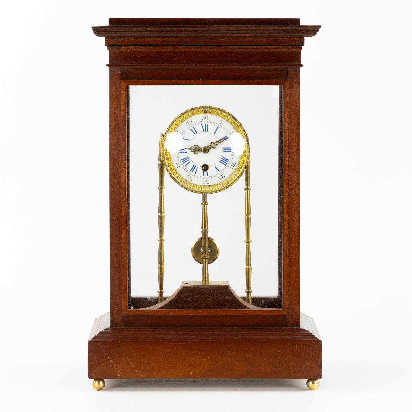 An Elegant table clock, Louis Philippe style, Wood, glass, and brass, France, 19th C. (1 of 7)