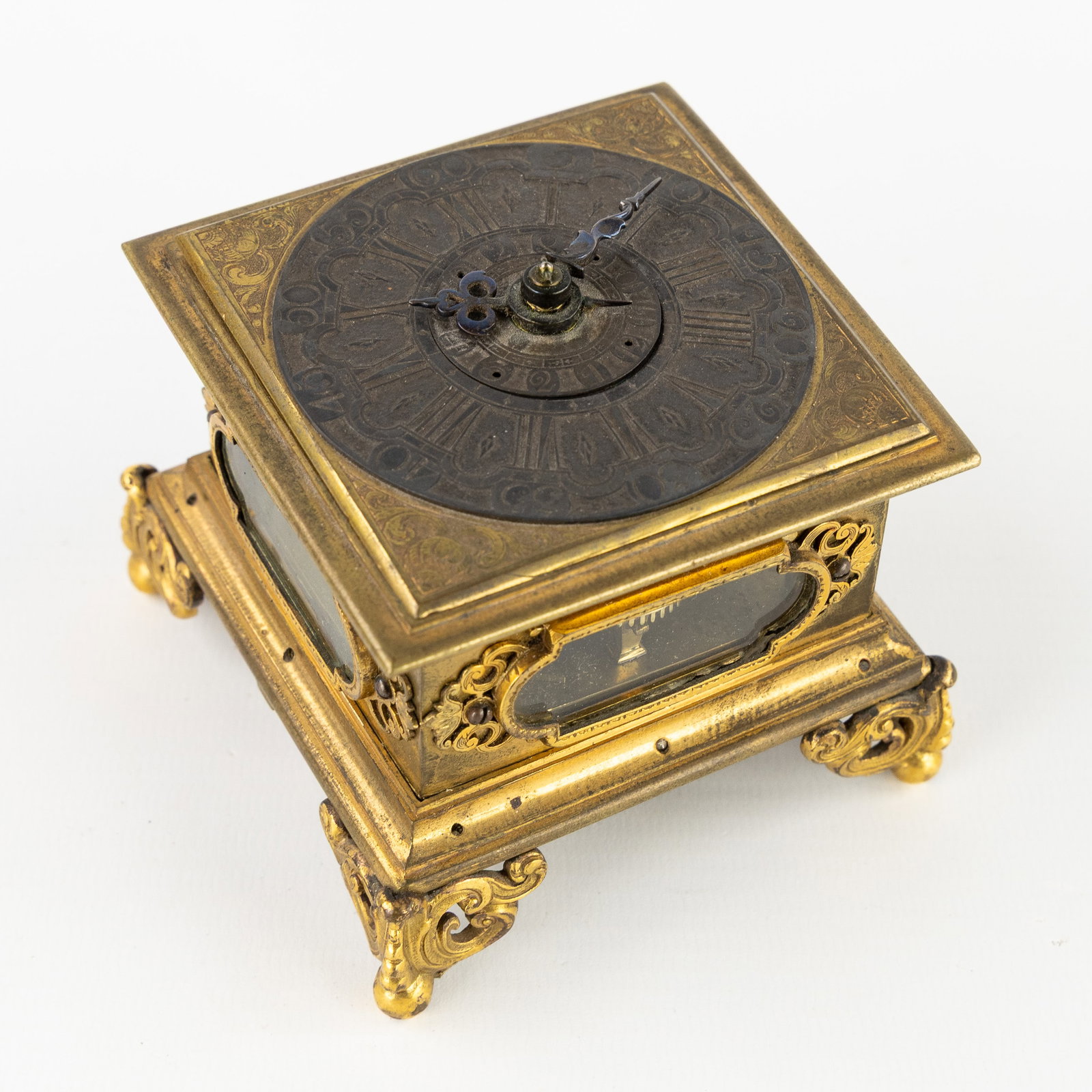 An Antique Baroque table clock or 'Tischuhr', brass and bronze, Germany, 18th C. (1 of 7)