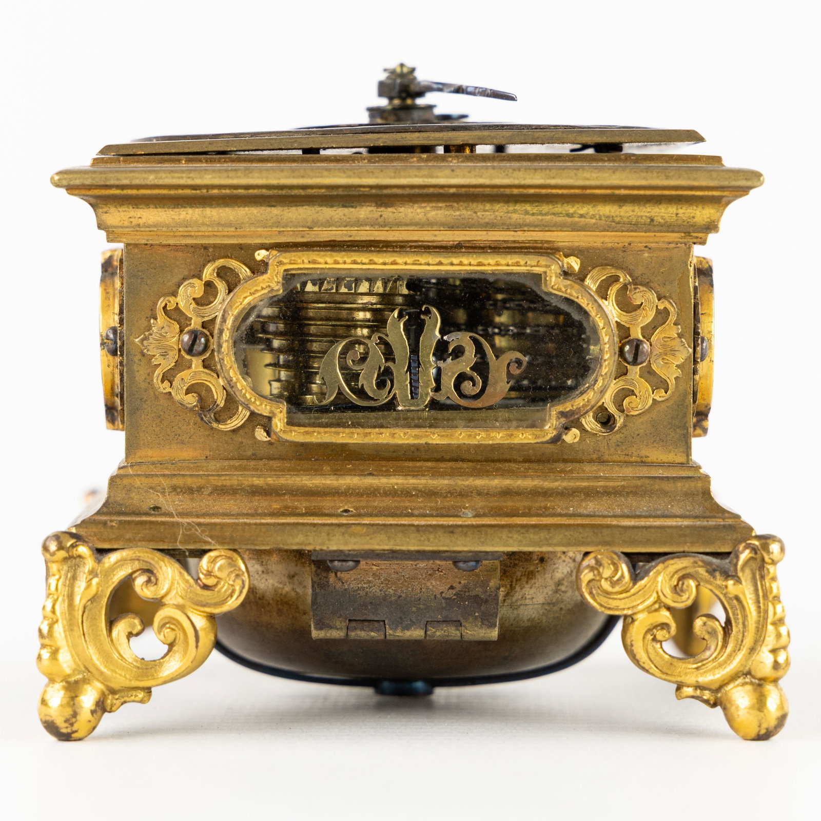 An Antique Baroque table clock or 'Tischuhr', brass and bronze, Germany, 18th C. - 6