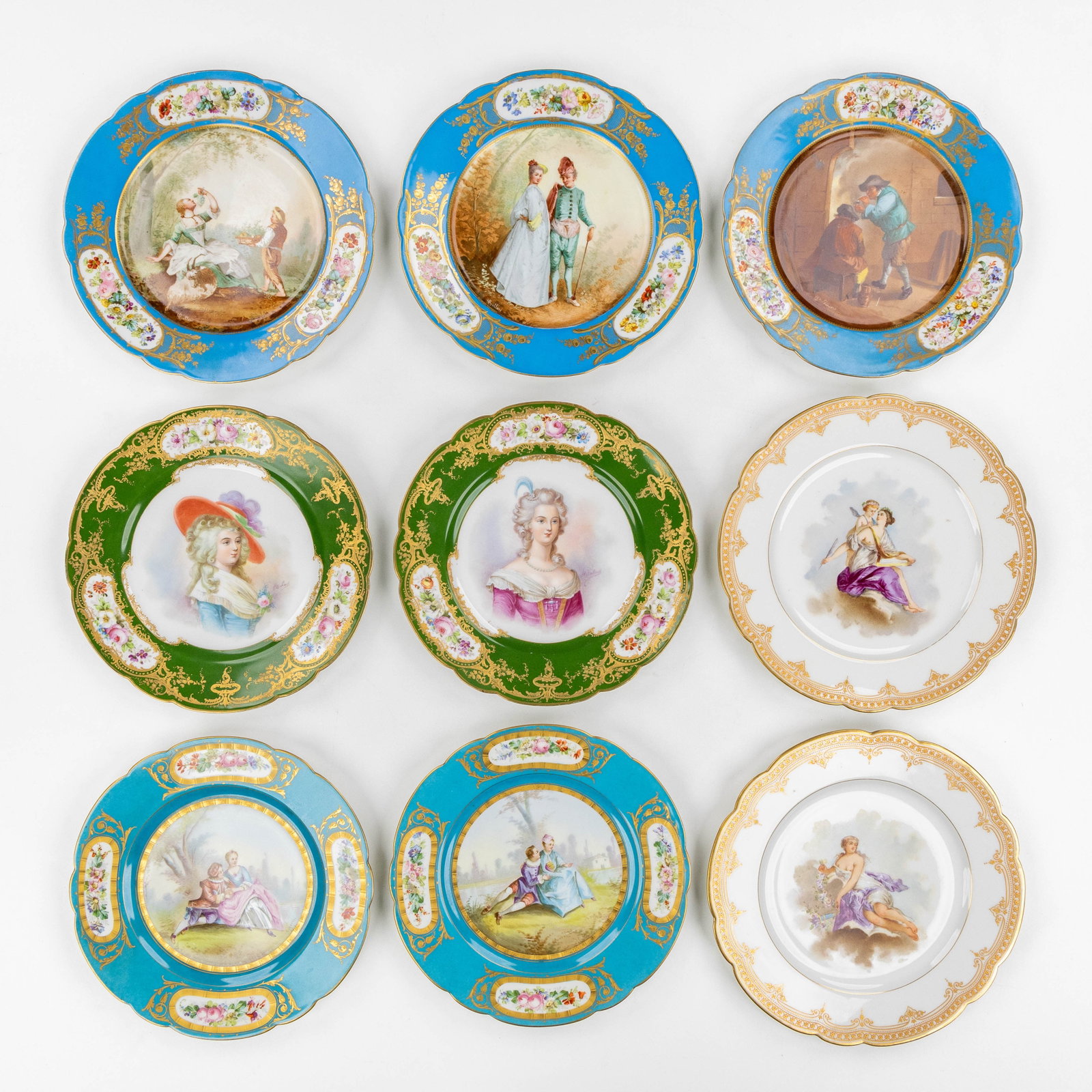 Sèvres, Chateau des Tuileries, a collection of 9 decorative plates with various hand-painted (1 of 15)