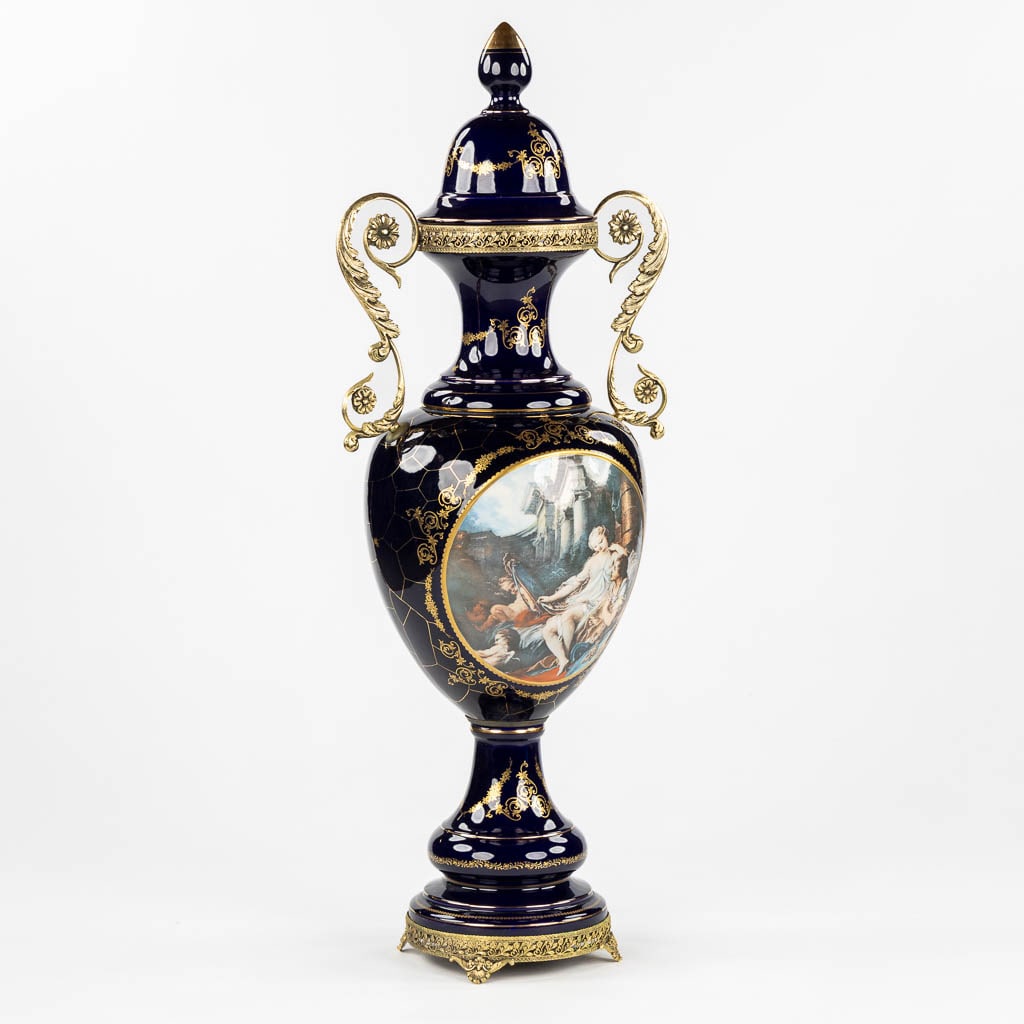 A decorative cobalt blue vase mounted with bronze, in the style of Sèvres. 20th C. (1 of 10)