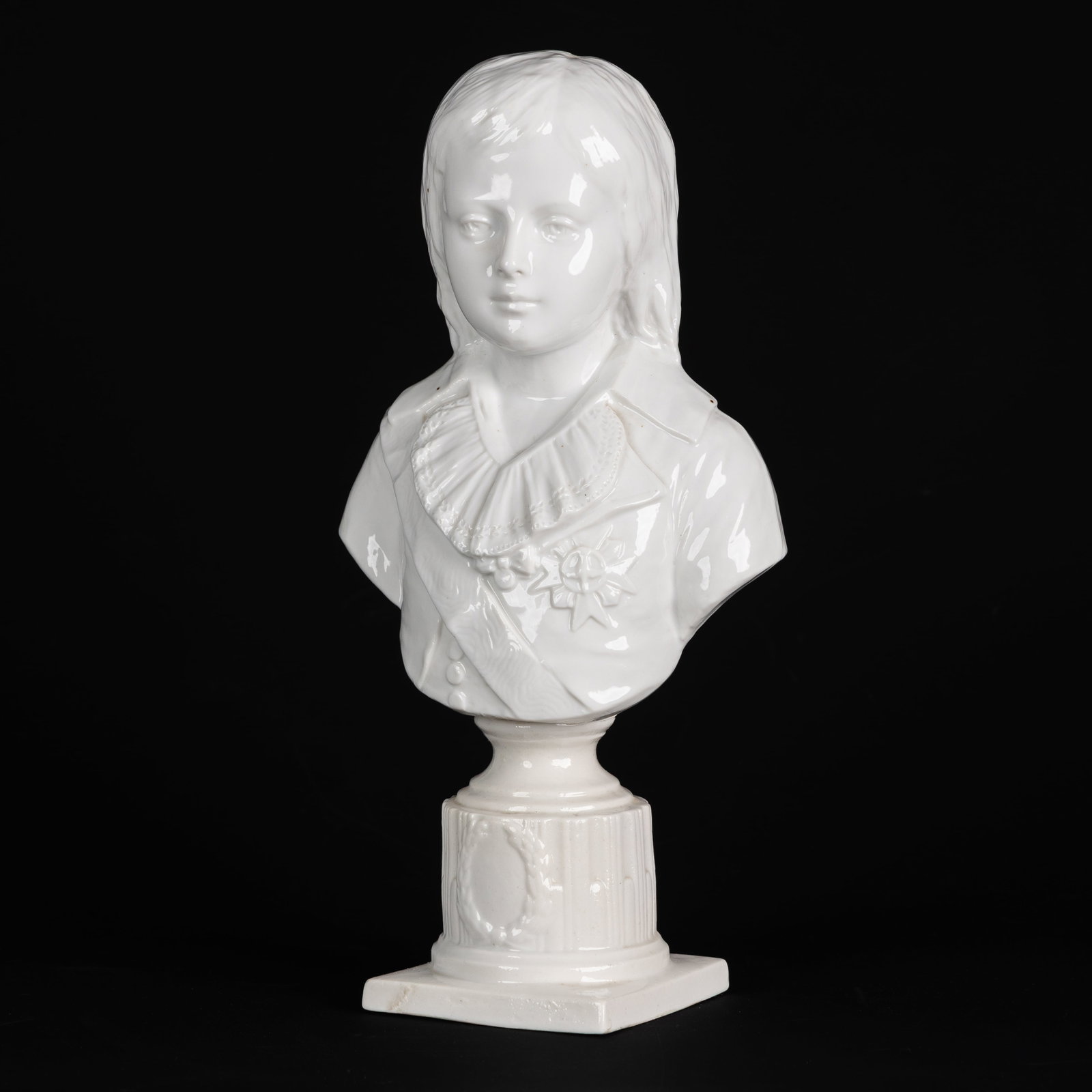 A Porcelain bust of Le Dauphin Louis XVII, Blanc de Blanc, France.: A Porcelain bust of Le Dauphin Louis XVII, Blanc de Blanc, France. Porcelain, blanc de blanc.Bust of Louis XVII (1785-1795), Le Dauphin, Duke of Normandy and son of Louis XVI.Unmarked. (16