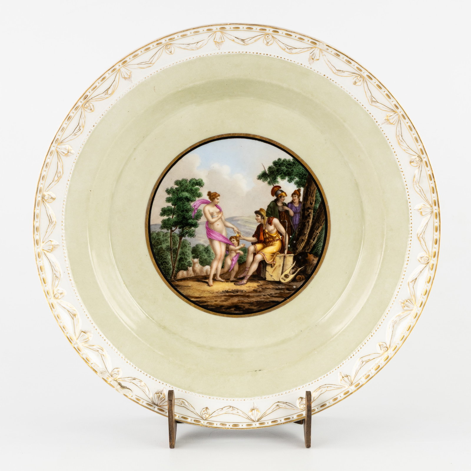 Königliche Porzellan-Manufaktur (KPM) 'The Judgment of Paris', an antique hand-painted plate, (1 of 7)