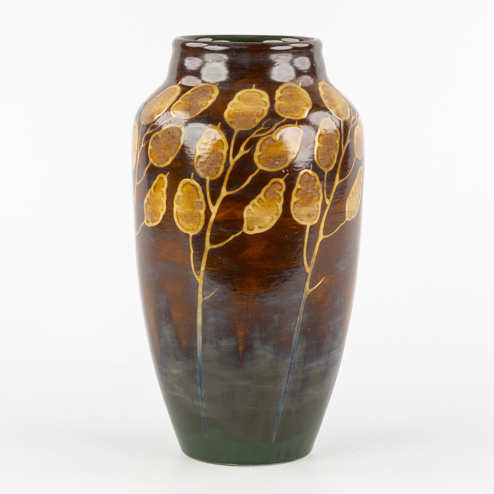 Charles Catteau (1880–1966) ‘Multicoloured decoration with floral motifs’, glazed: Charles Catteau (1880–1966) ‘Multicoloured decoration with floral motifs’, glazed stoneware for Boch Keramis. Decor 659 – model 907.Marked ‘Grès Keramis’. (15