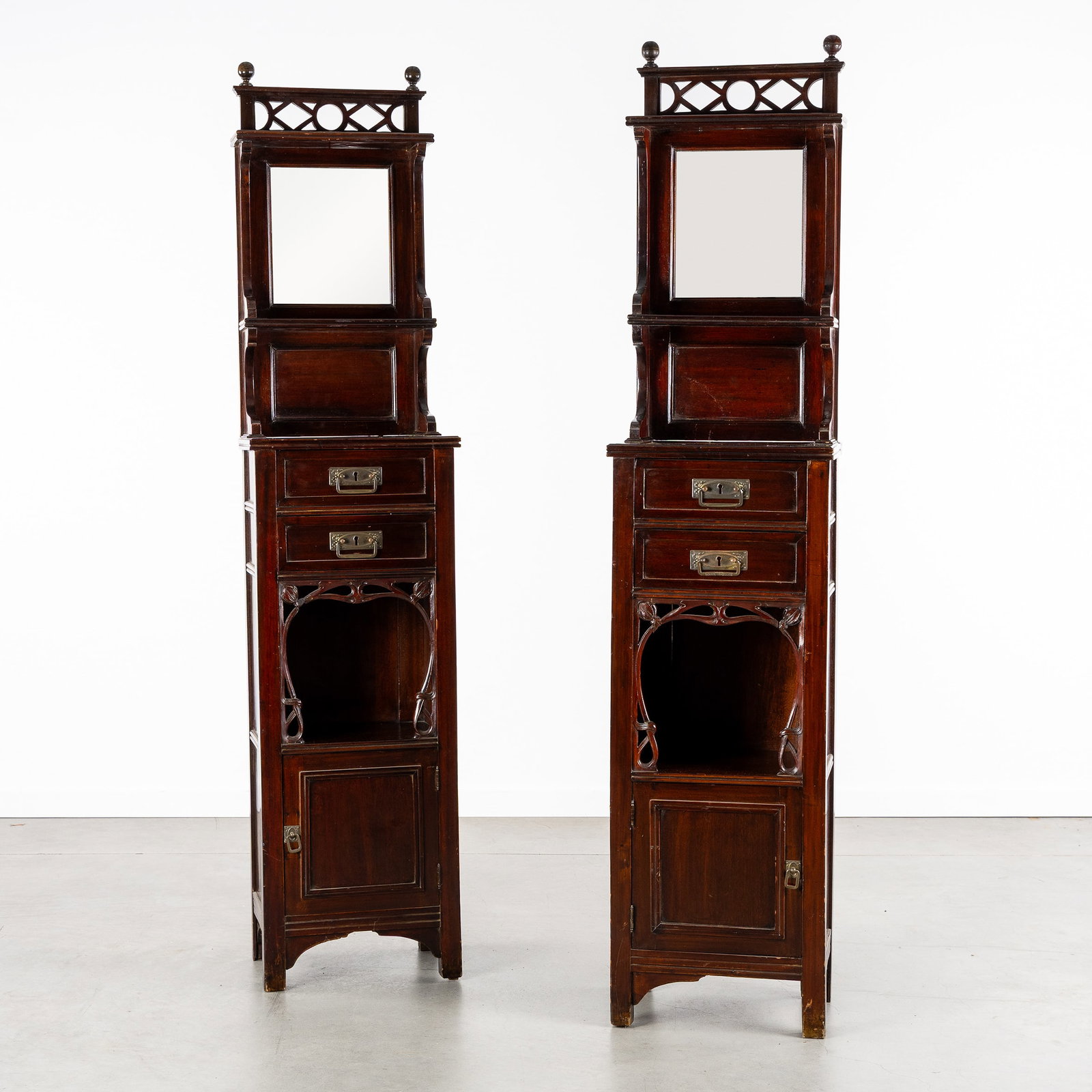 A Pair of Art Nouveau side cabinets or hall cabinets with mirror, Art Nouveau, circa 1900. (1 of 10)
