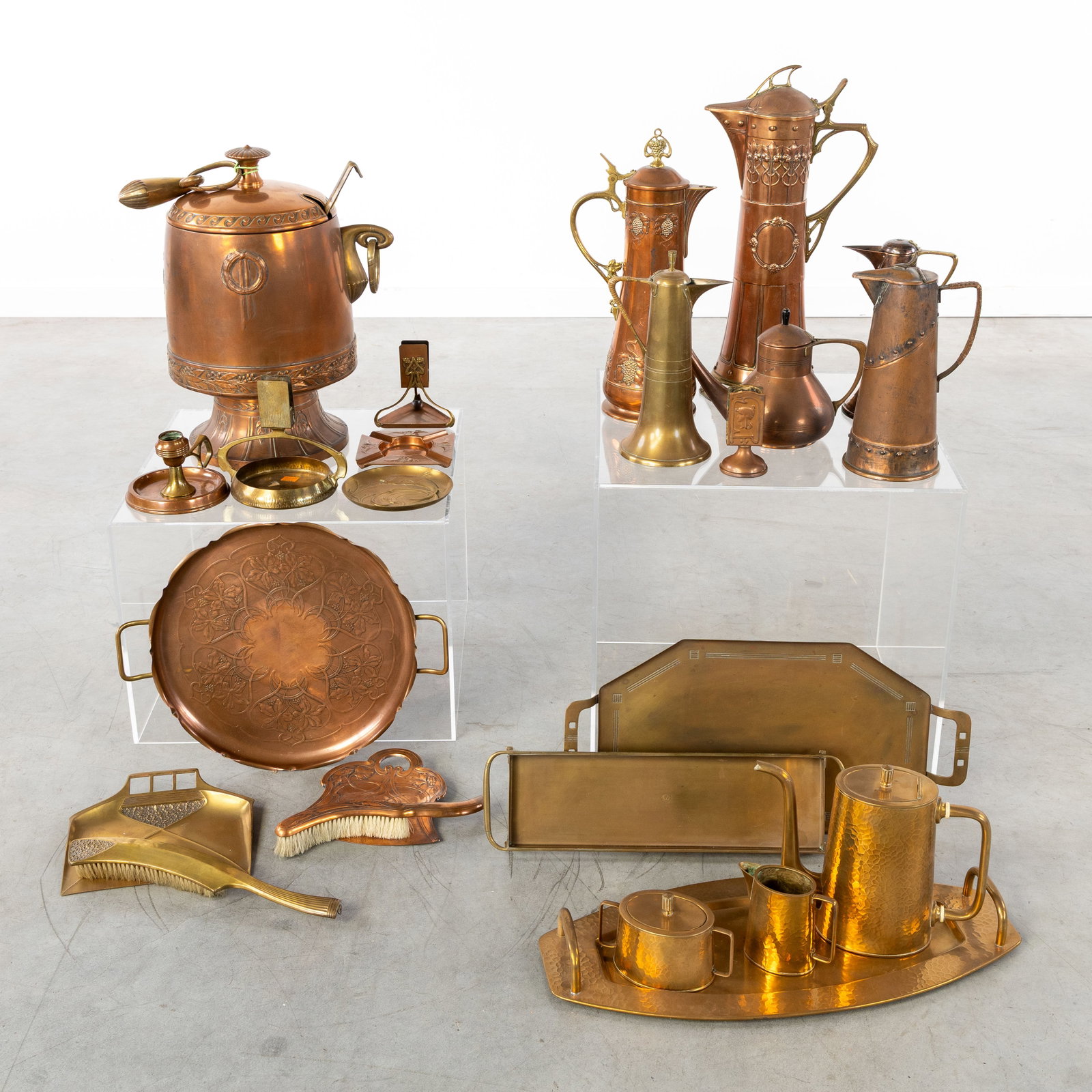 A Collection of Art Nouveau copperware, with serving trays, jugs, and other table accessories, 24 (1 of 5)