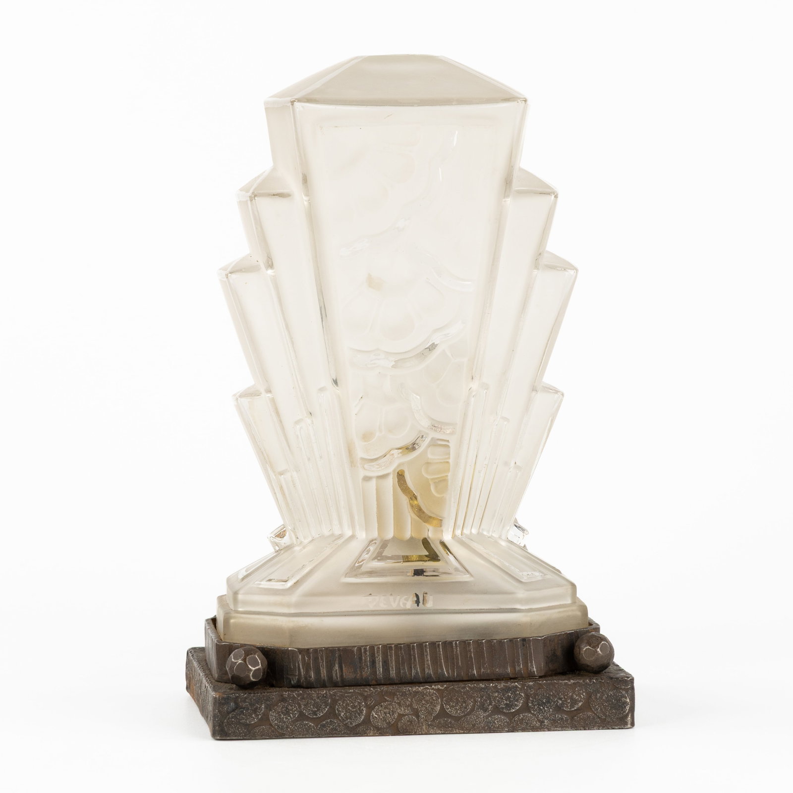 Deveau, an Art Deco table lamp, frosted glass and wrought iron, France, circa 1925-1930. (1 of 8)