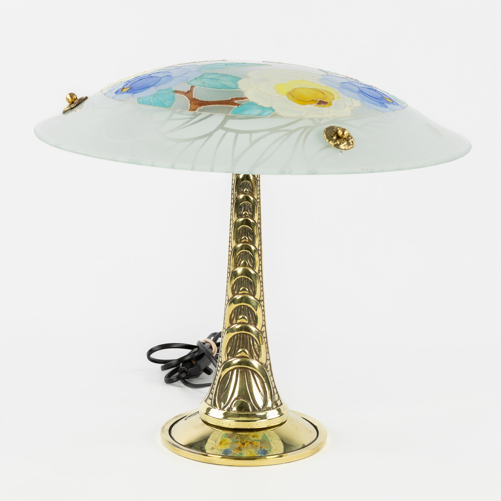 Viale, a table lamp in the style of Loys Lucha. Glass, enamel and brass, Art Deco style. (1 of 7)