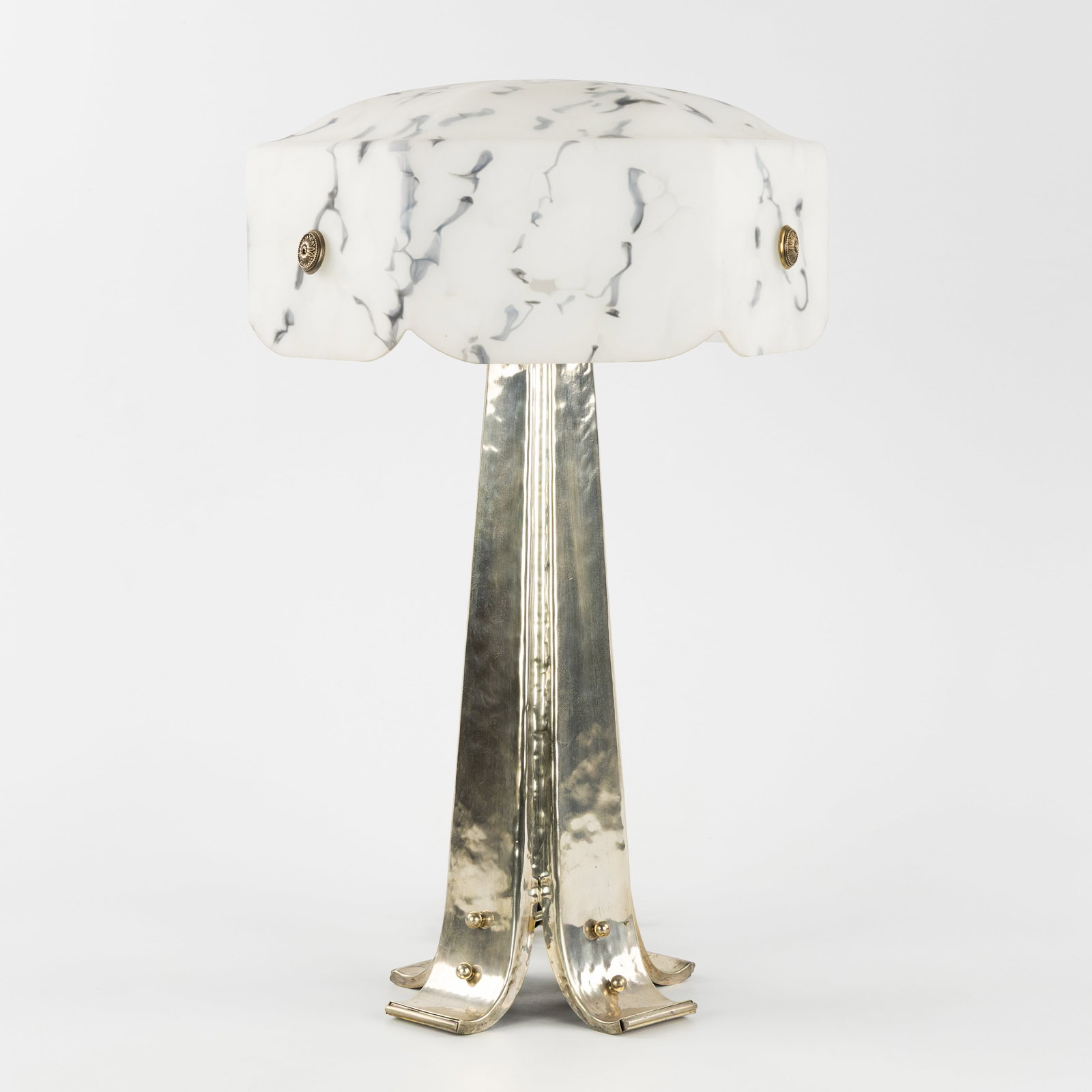 An Art Deco table lamp, silver-plated brass and opaline glass, Art Deco style. (1 of 7)