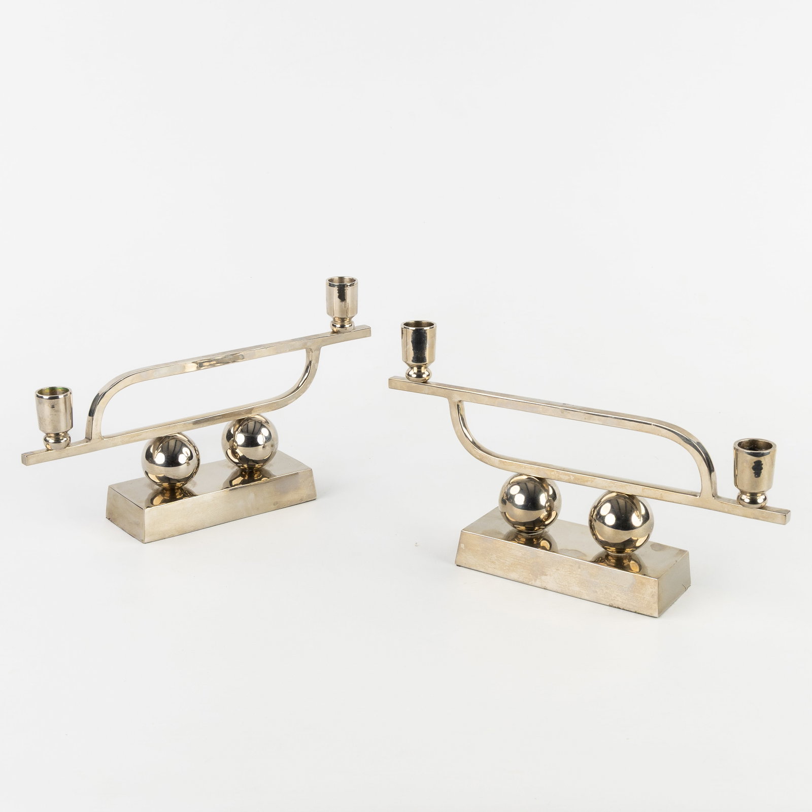A pair of Art Deco candlesticks, silver-plated metal. Art Deco style, 20th century. (1 of 7)