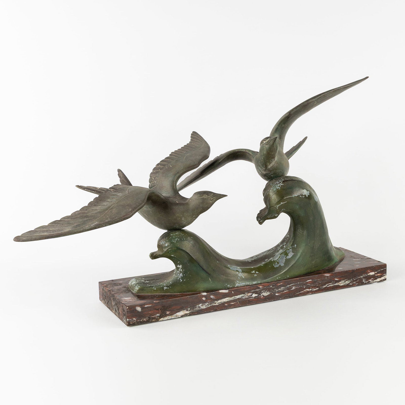 After Irenee Rochard (1906-1984) 'Les Mouettes', an Art Deco sculpture with Seagulls, spelter and (1 of 11)