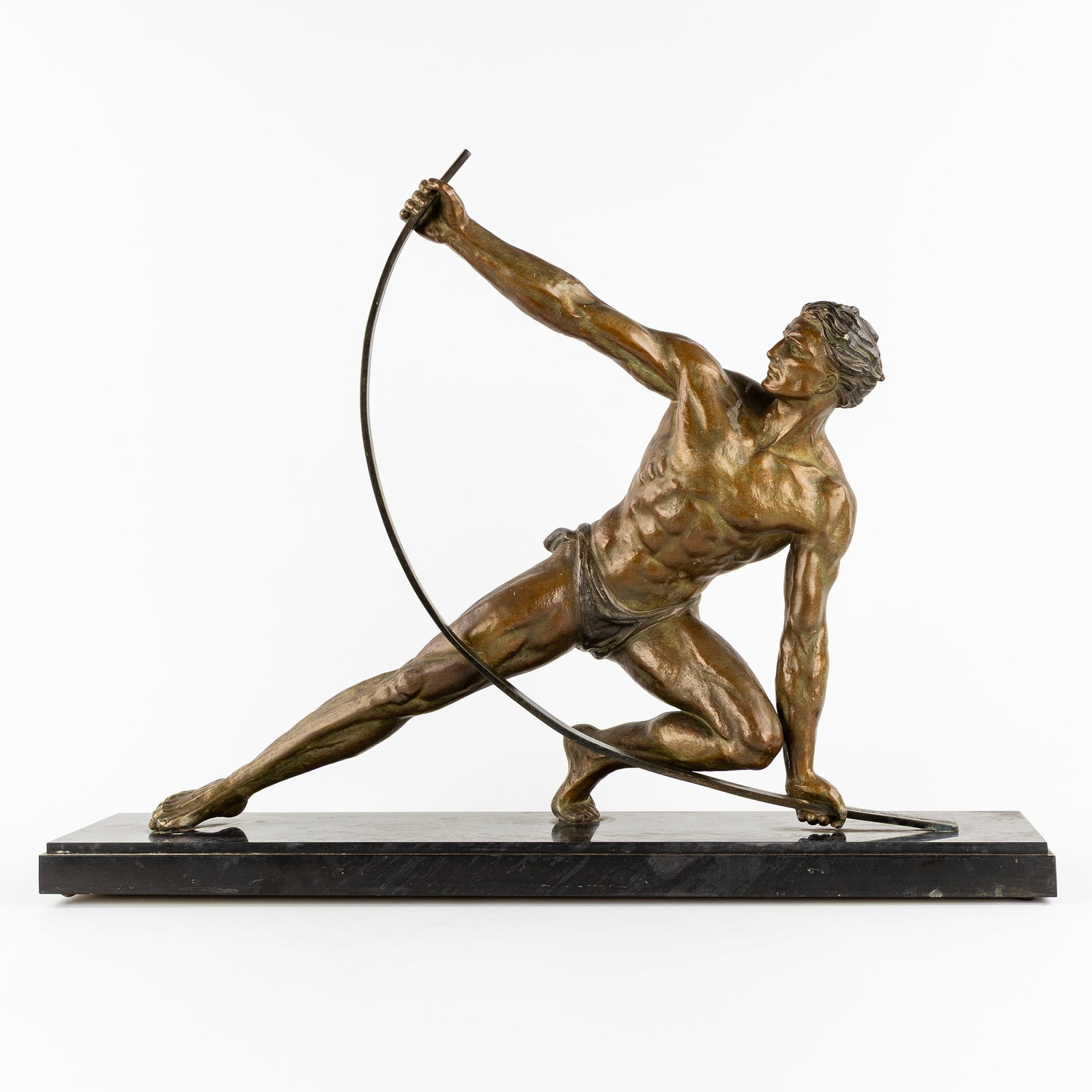 Jean De Roncourt (1869-1937) 'La Force', patinated spelter and marble. Art Deco, Circa 1920. (1 of 8)