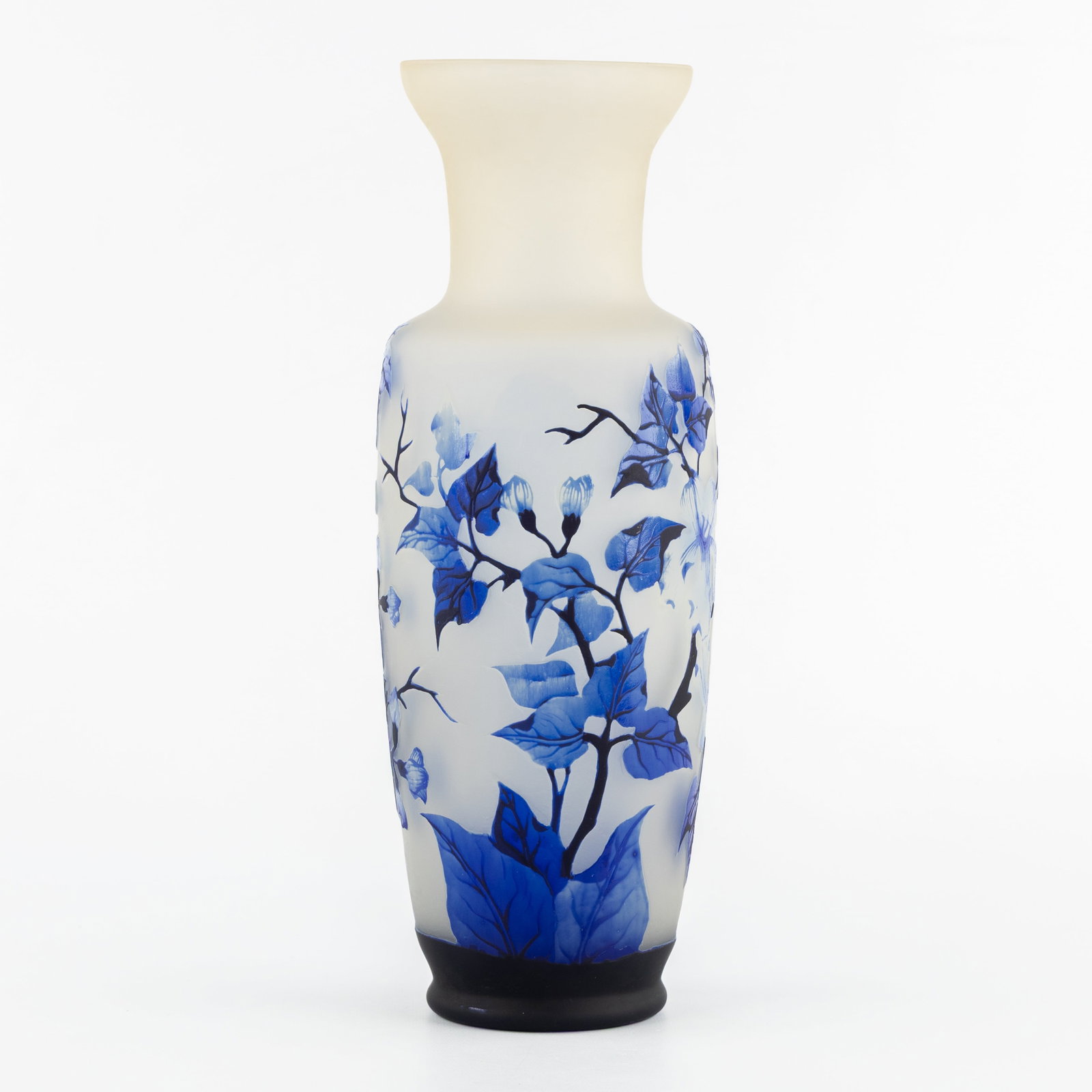 A Decorative Pâte de Verre vase with blue floral decoration, Art Nouveau style, 20th C. (1 of 8)