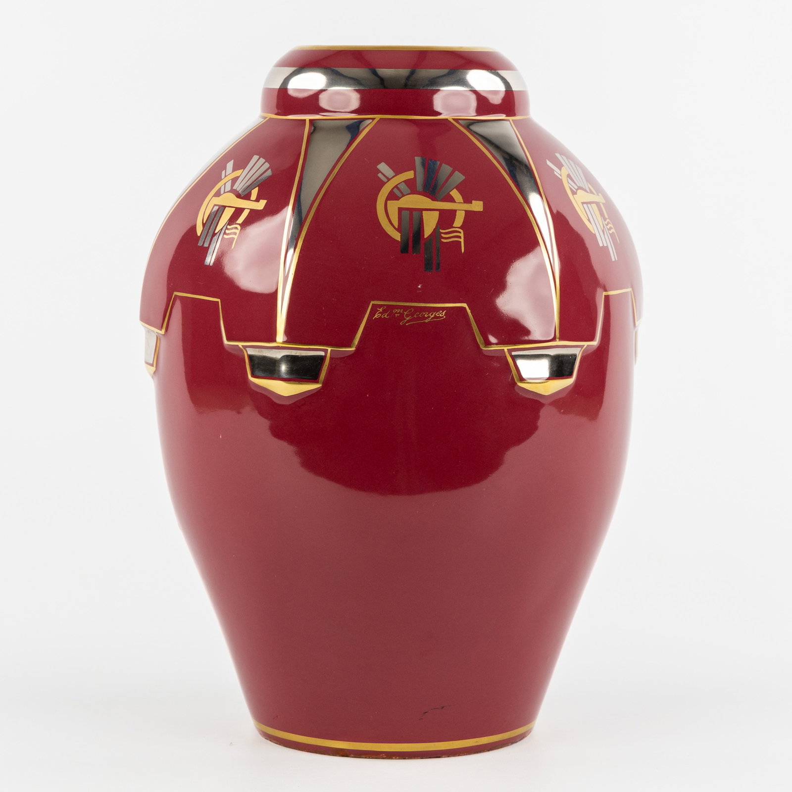 Jacques Douau (c.1925) ‘Vase, Editions Georges’, Art Deco. France, circa 1925.: Jacques Douau (c.1925) ‘Vase, Editions Georges’, Art Deco. France, circa 1925. Glazed ceramic.Marked ‘Editions Georges’.Art Deco.France, circa 1925. (26 x