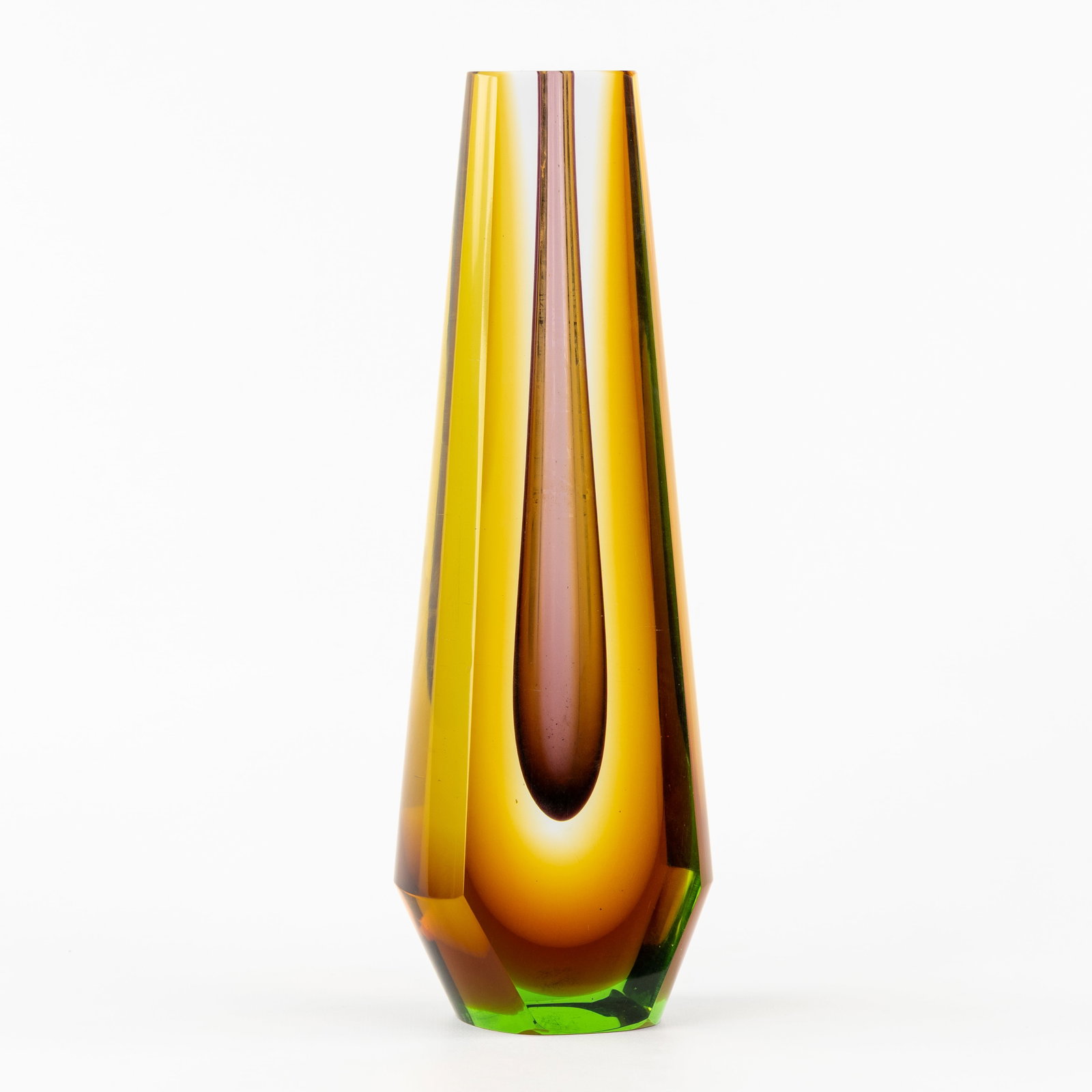 Pavel Hlava (1924-2003) (Attn.) a soliflore vase, coloured and cut glass. Bohemia/Czech Republic, (1 of 7)