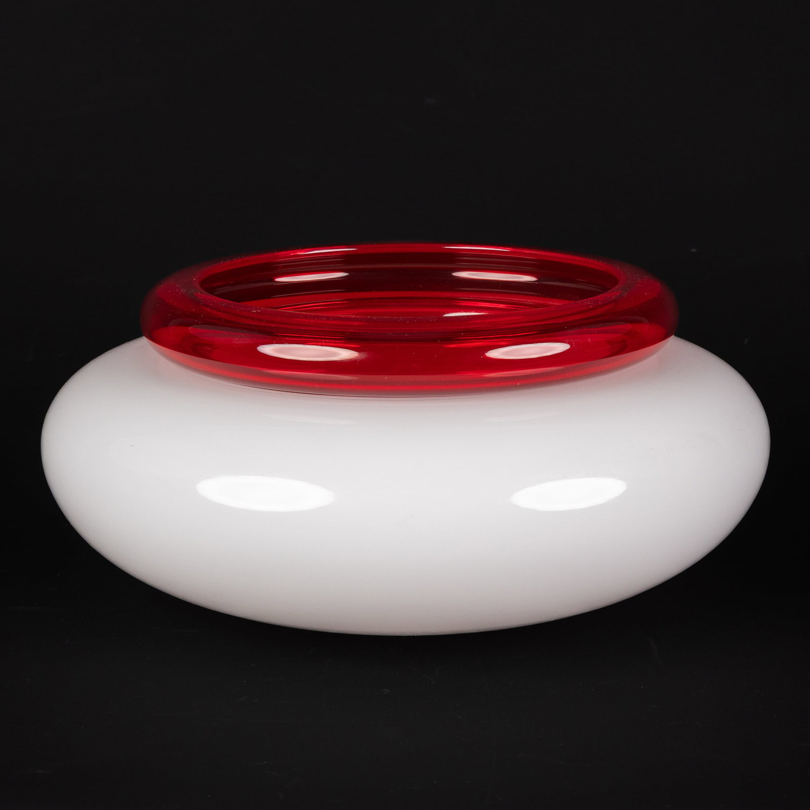 Carlo Nason (1935) a bowl, white opaline and red glass, for A.V. Mazzega, Murano, Italy, circa: Carlo Nason (1935) a bowl, white opaline and red glass, for 
