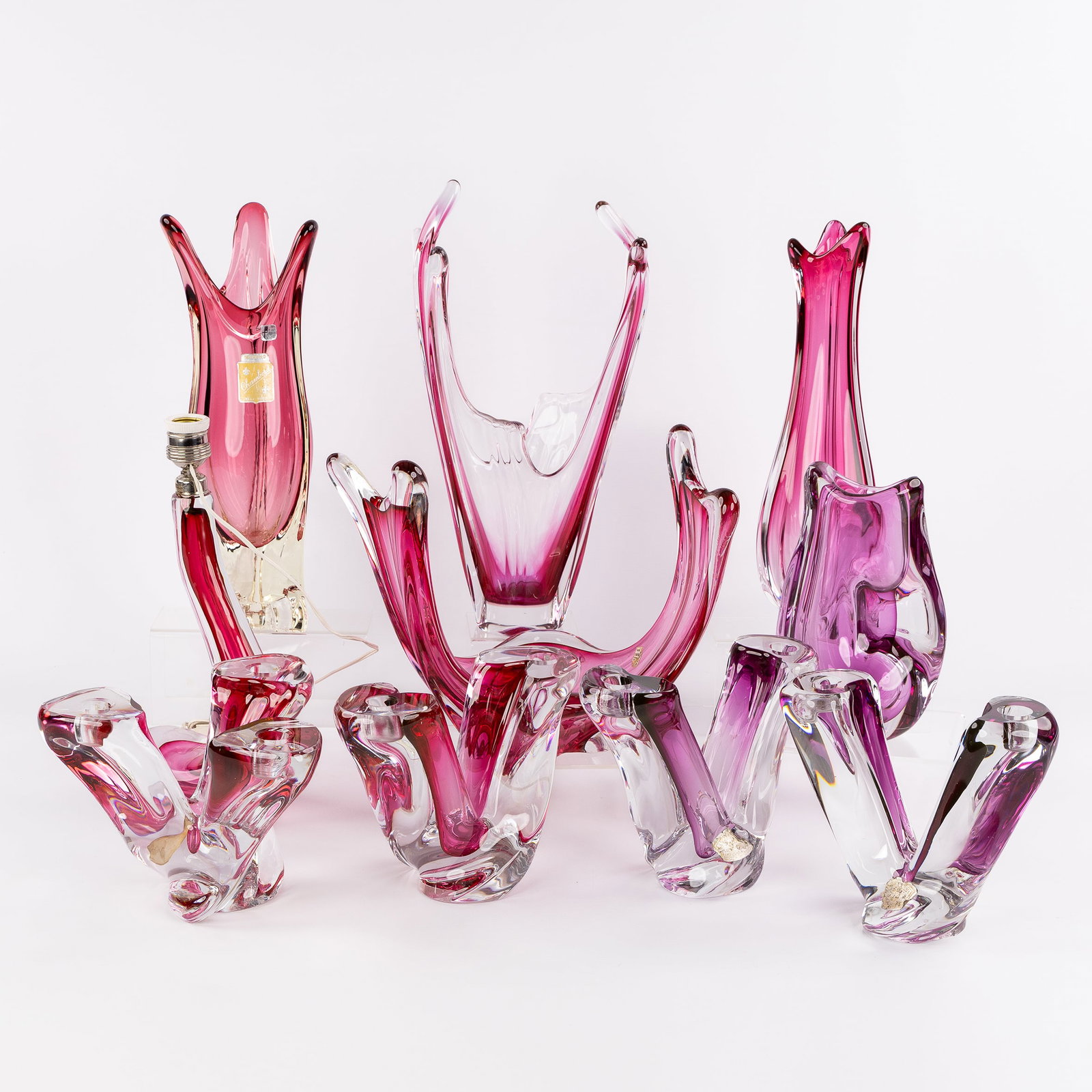 Val Saint Lambert and Murano, a collection of 10 pieces of red and amethyst-coloured crystal, 5 (1 of 10)
