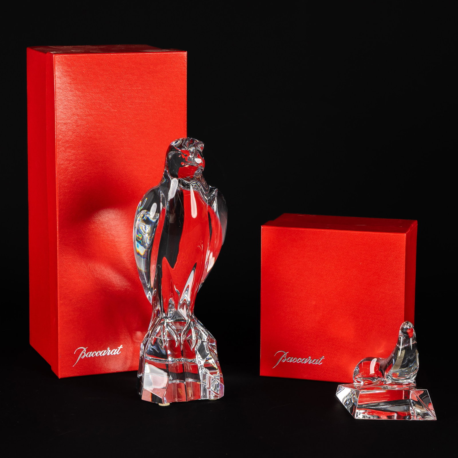 Baccarat ‘Faucon’ & ‘Phoque’, a Falcon and a Seal. Crystal.: Baccarat ‘Faucon’ & ‘Phoque’, a Falcon and a Seal. Crystal. ‘Faucon’ model, a falcon.764.568. ‘Phoque’ model, a seal.764.579.