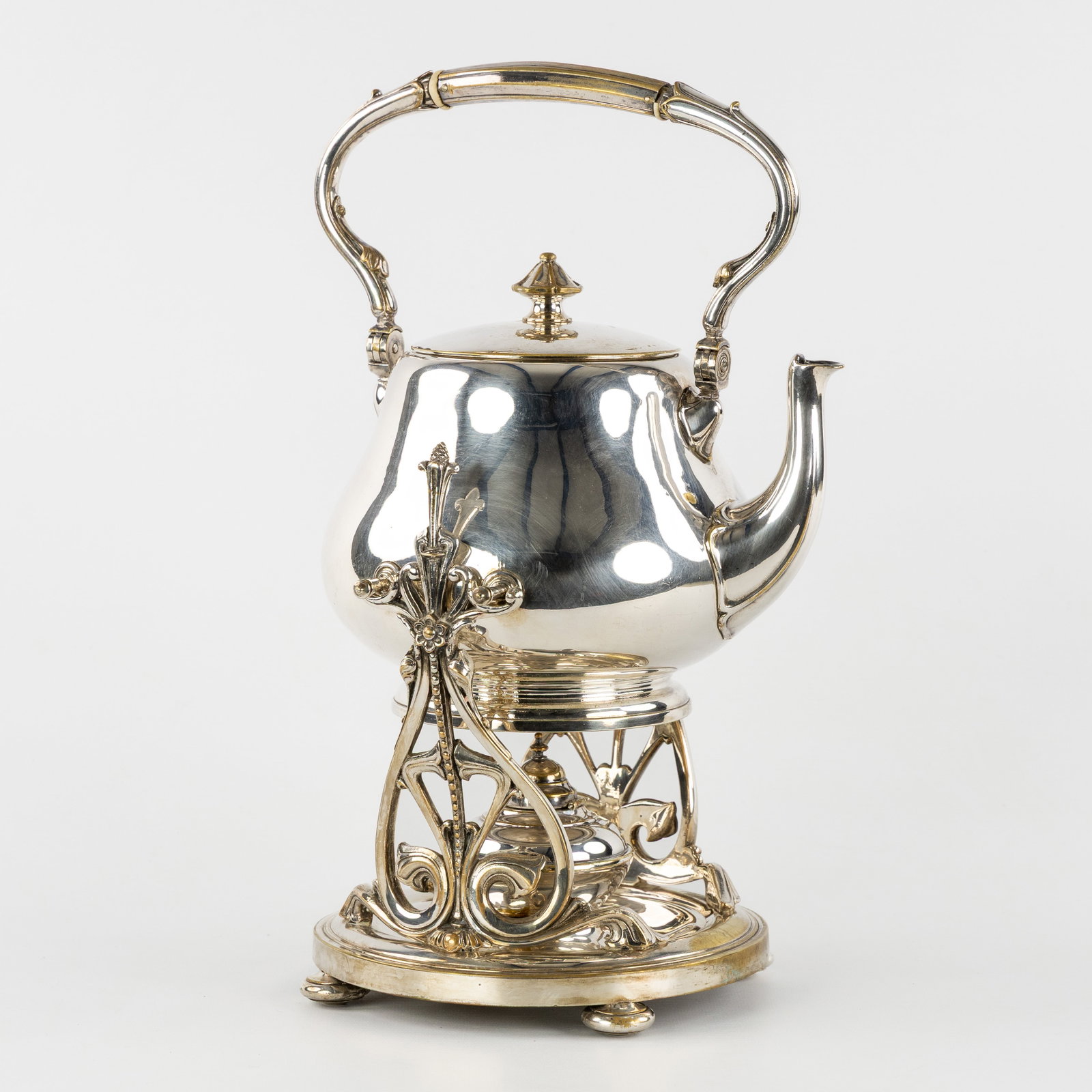 Christofle, a samovar or tilting teapot with stove, silver-plated metal, 19th C. (1 of 13)
