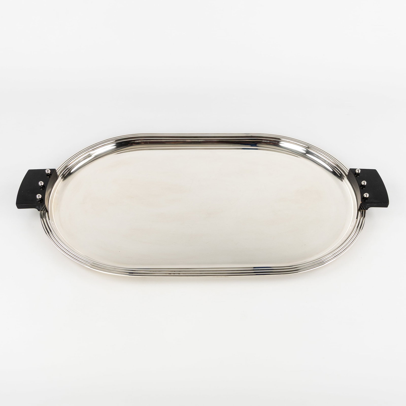 Jean Puiforcat (1897-1945) 'Etchéa', a serving tray, silver-plated metal, Art Deco, 20th C. (1 of 4)
