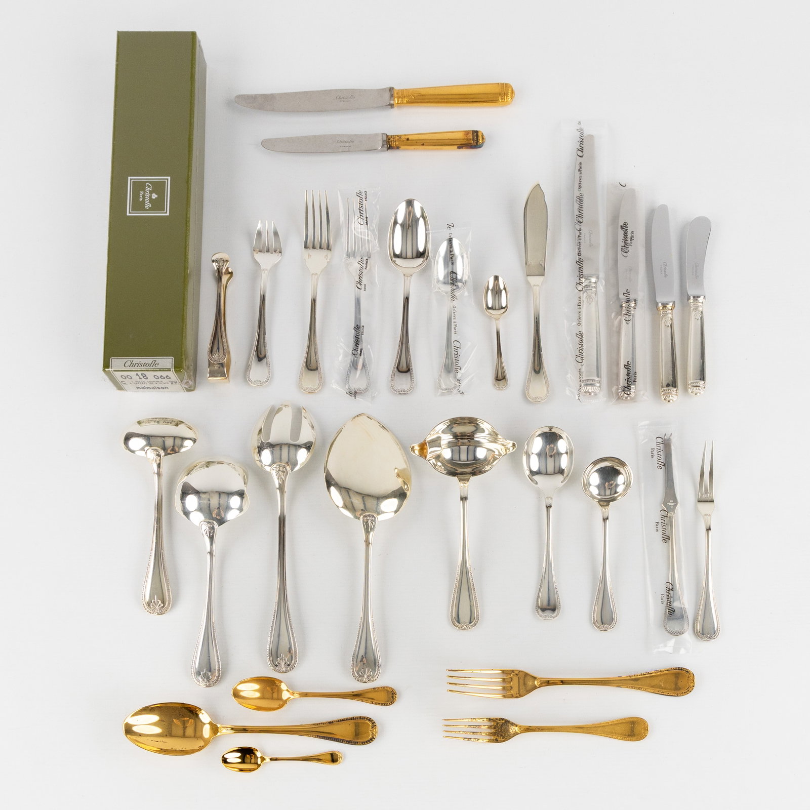 Christofle, Malmaison, a 115-piece cutlery set, silver-plated and gold-plated metal, mostly new in (1 of 8)