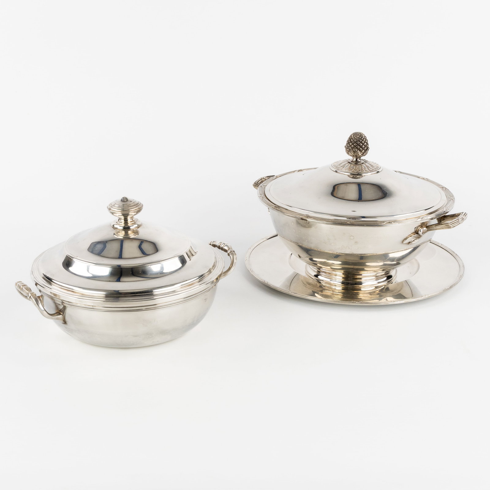 Christofle, Rubans and others, two covered dishes or tureens and an underplate, silver-plated metal. (1 of 10)