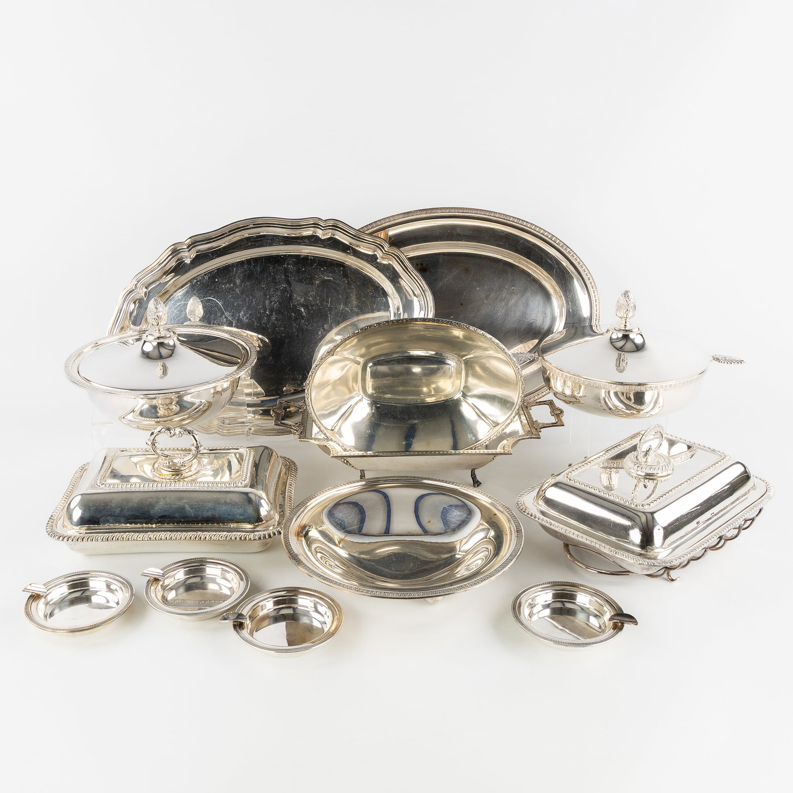 A Collection of covered dishes or tureens, serving dishes, and other table accessories, 14 pieces, (1 of 4)