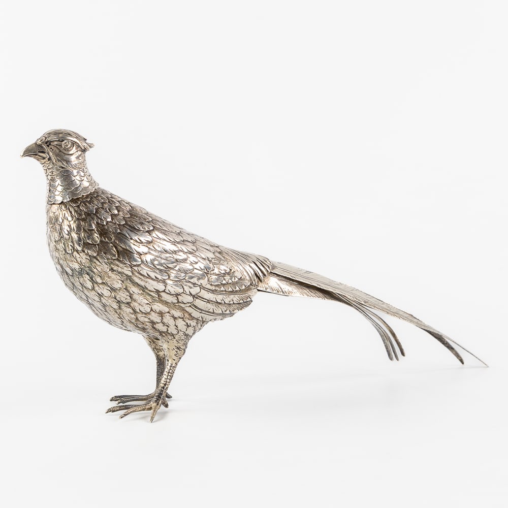A Large Silver Pheasant with Openwork tail feathers, sugar caster, Netherlands, Leeuwarden 18th C. (1 of 10)