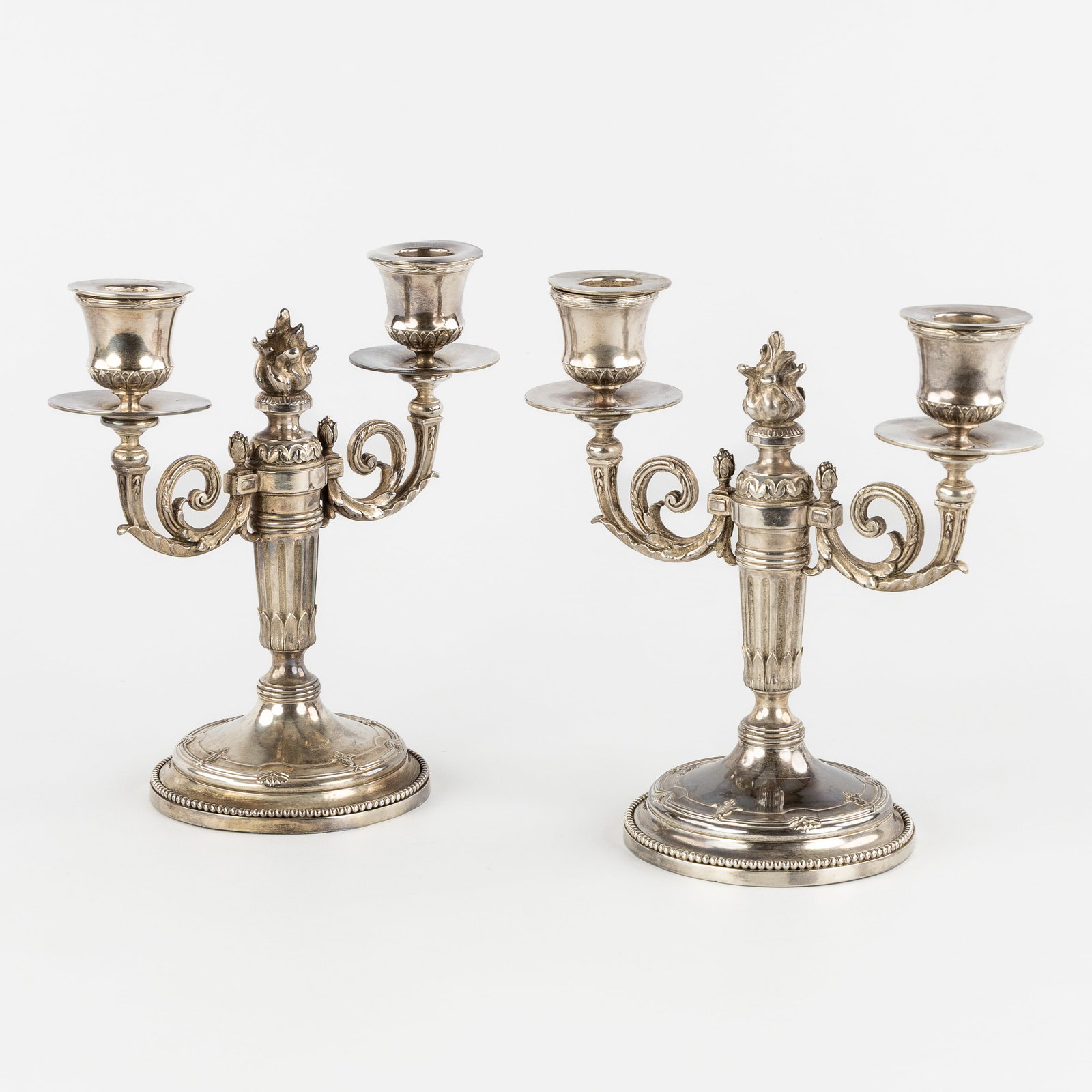 Emile Langlois (1888-1924) a pair of silver candelabra, Louis XVI style, France. Silver, 1,399 kg. (1 of 12)
