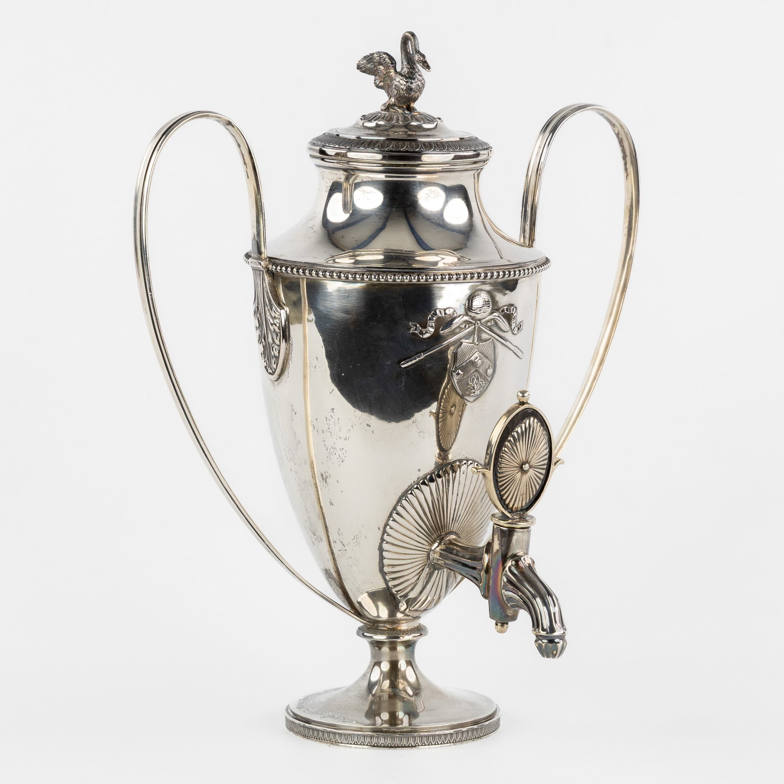 Paul Quintin (act. 1942-1973) A Silver Samovar, mounted with a swan, Brussels. Silver, 1,384 kg. (1 of 11)