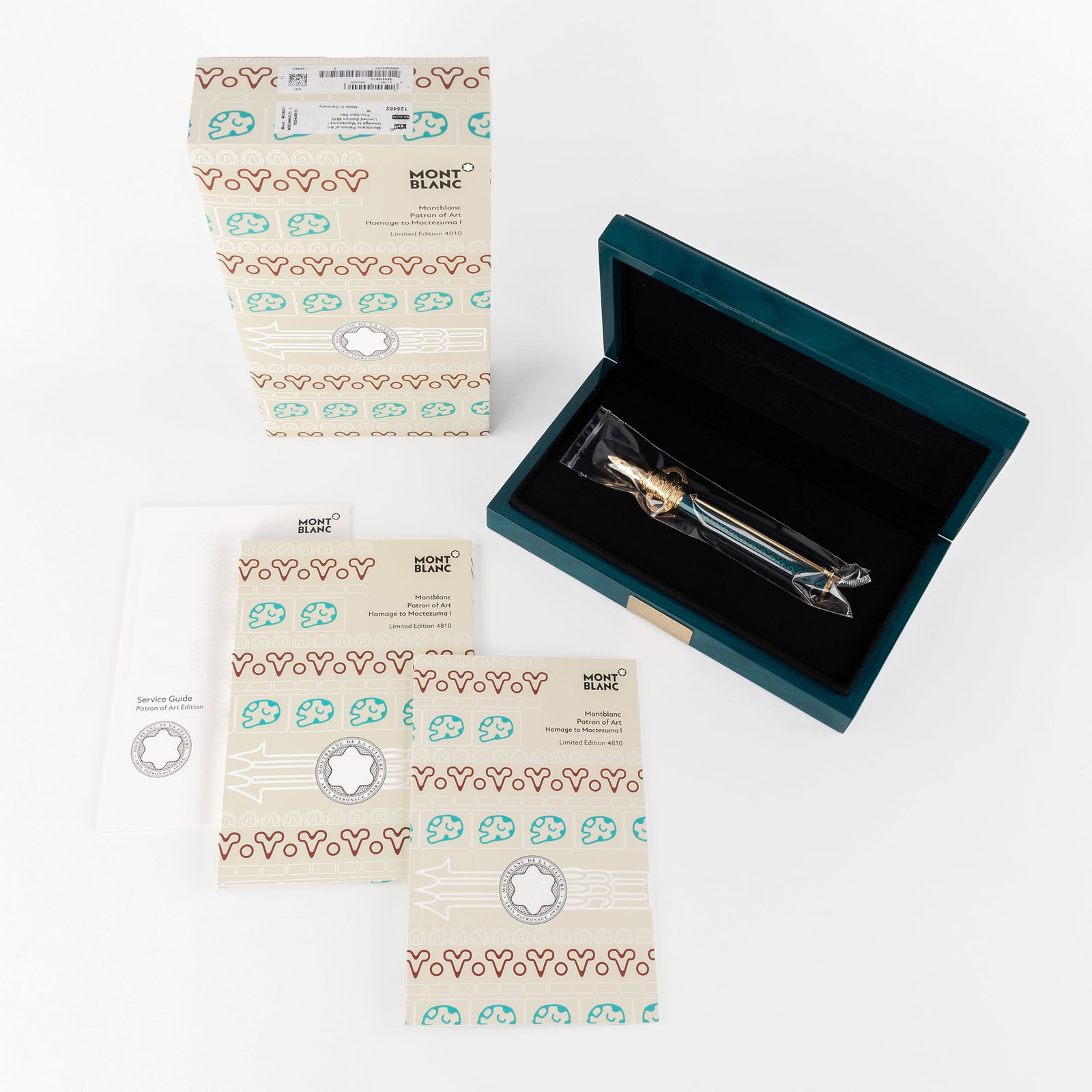 Montblanc, Patron of Art, Homage to Moctezuma, a fountain pen. Limited edition 4810.: Montblanc, Patron of Art, Homage to Moctezuma, a fountain pen. Limited edition 4810. Numbered 3554/4810 Includes the original box and paperwork. New in sealed packaging, with original box and out