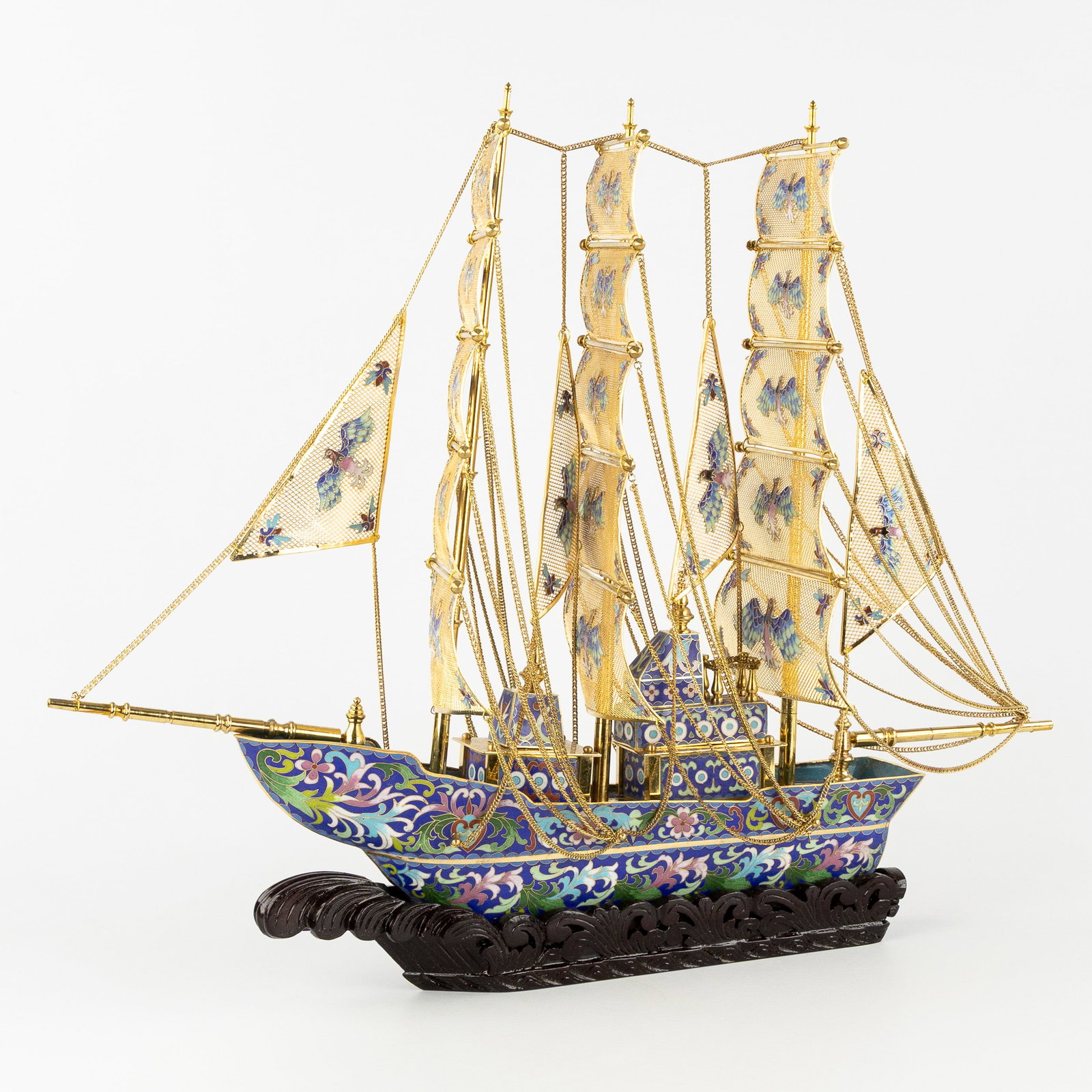 A Large Oriental sailing ship, Cloisonné enamel and filigree, 20th C. (1 of 10)