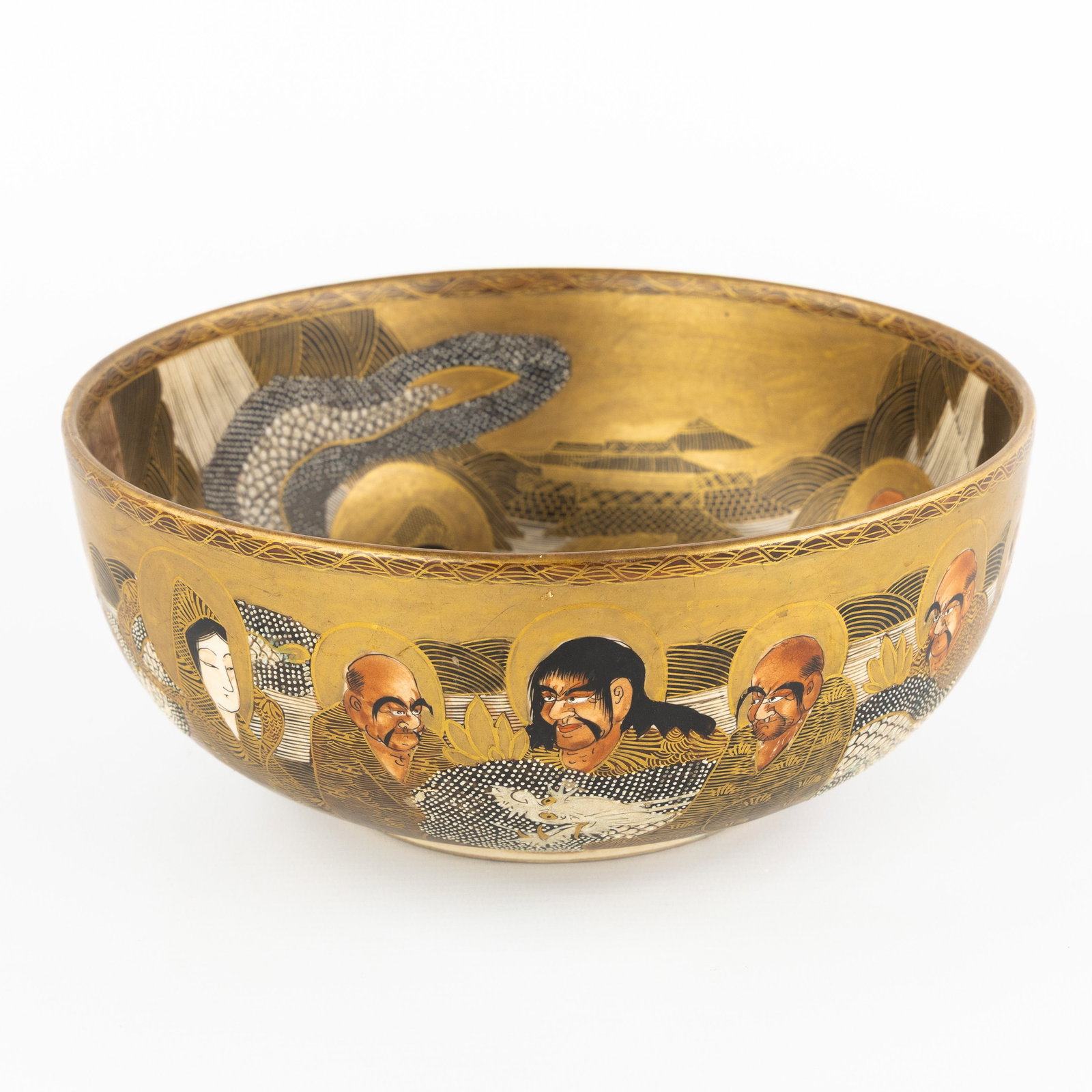 A Japanese decorative bowl, with 'Thousand Faces' decoration, Satsuma, Meiji, 19th/20th C. (1 of 7)