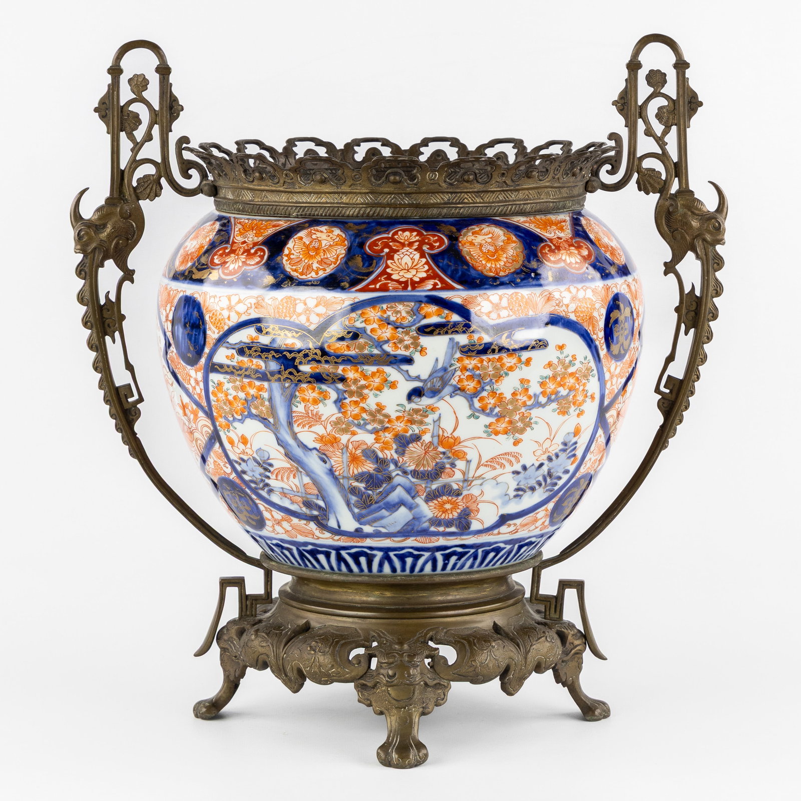 A Japanese Imari vase or cache pot, mounted in bronze, Meiji, 19th/20th C. (1 of 9)