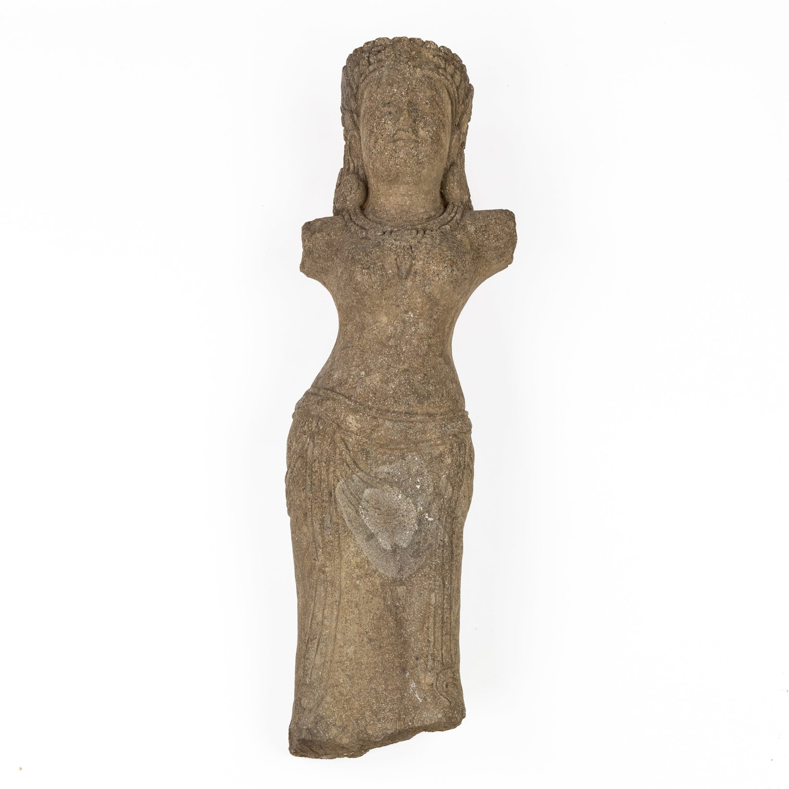 A Sculpture of Dewi Sri, goddess of fertility, lava stone, Indonesia.: A Sculpture of Dewi Sri, goddess of fertility, lava stone, Indonesia. Sculptured lava stone.Caryatid depicting Dewi Sri, goddess of fertility or rice goddess.Most likely Indonesia. (28 x 90