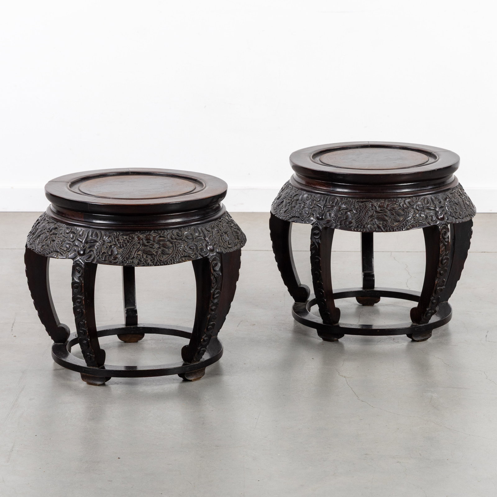 A Pair of Oriental hardwood side tables or stands with dragon decoration, sculptured wood, 19th/20th (1 of 6)