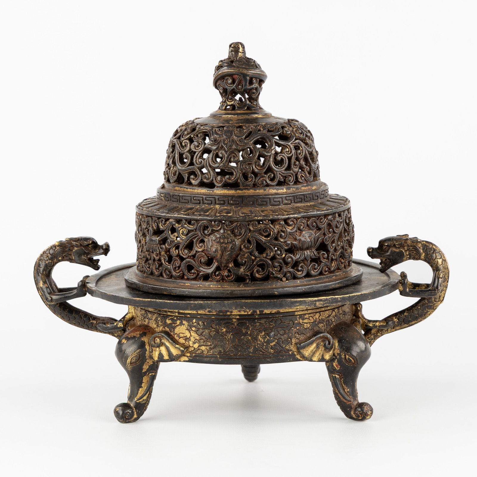 A Bronze tripod incense burner with elephants, dragons, and the eight symbols of auspiciousness (1 of 9)