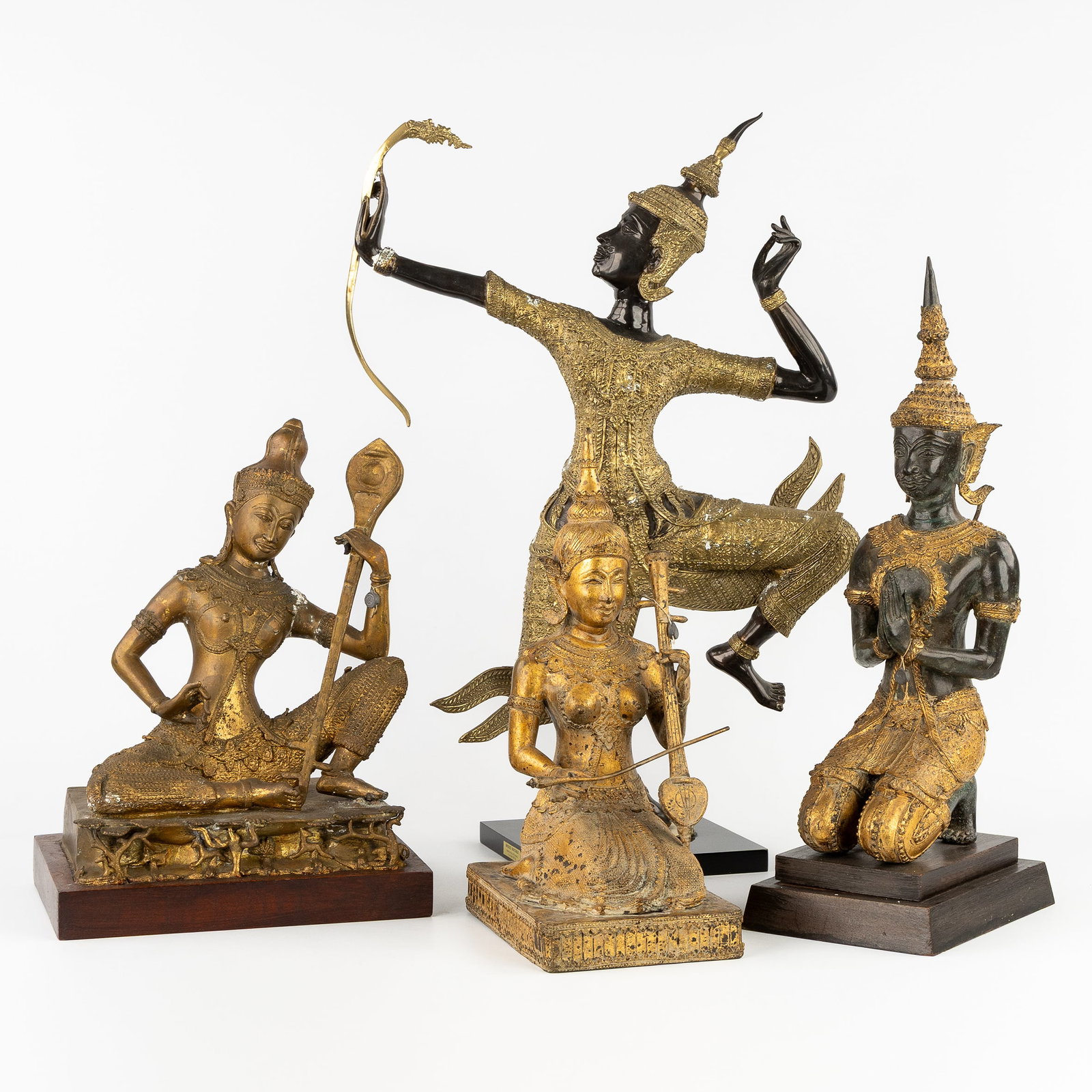 Four Decorative Thai Buddha figurines, gilded and patinated bronze/brass. (1 of 14)
